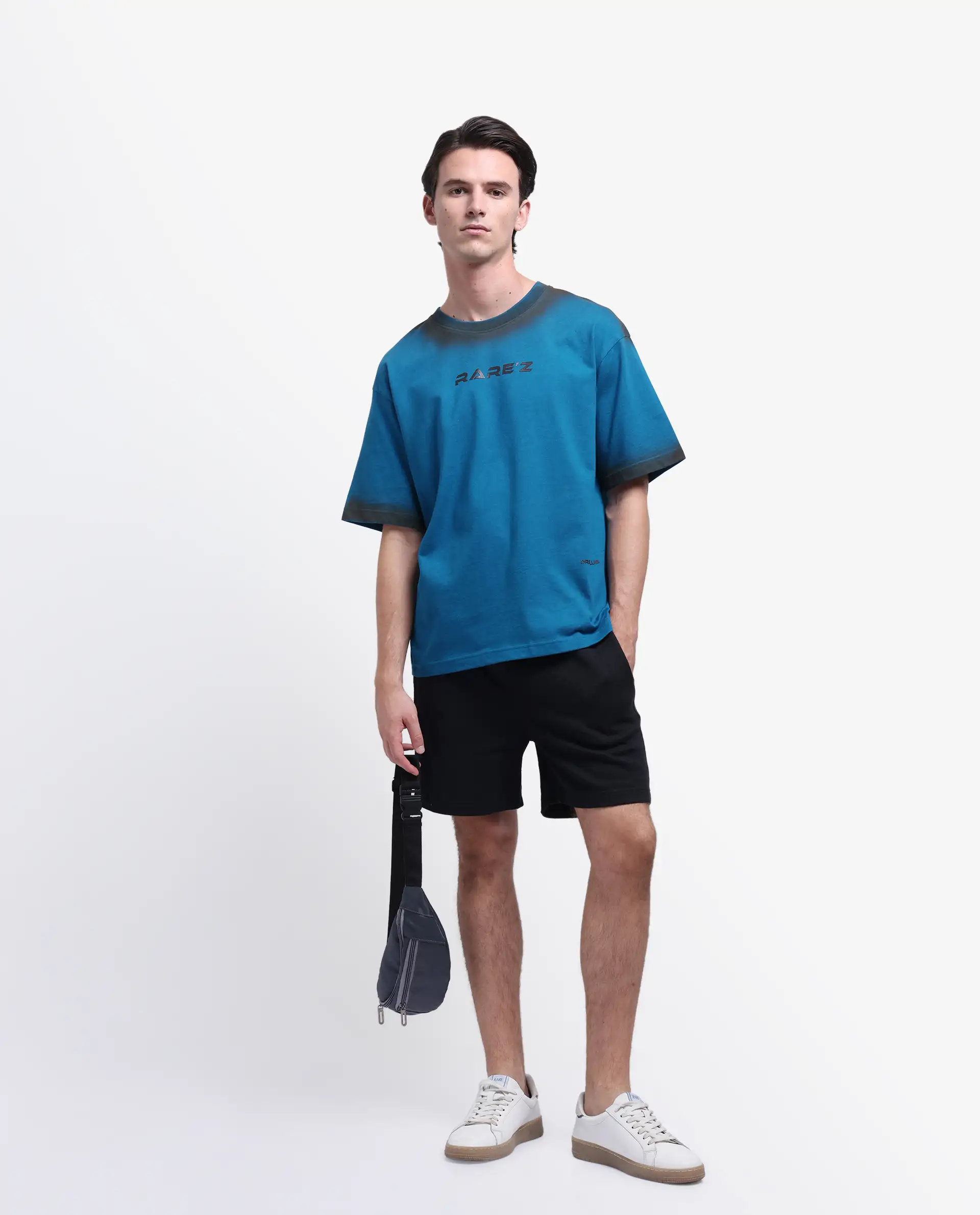 Rare Rabbit Men's Oakoe Petrol Cotton Graphic Print Oversized Fit Half Sleeve Crew Neck T-Shirt - Image 2