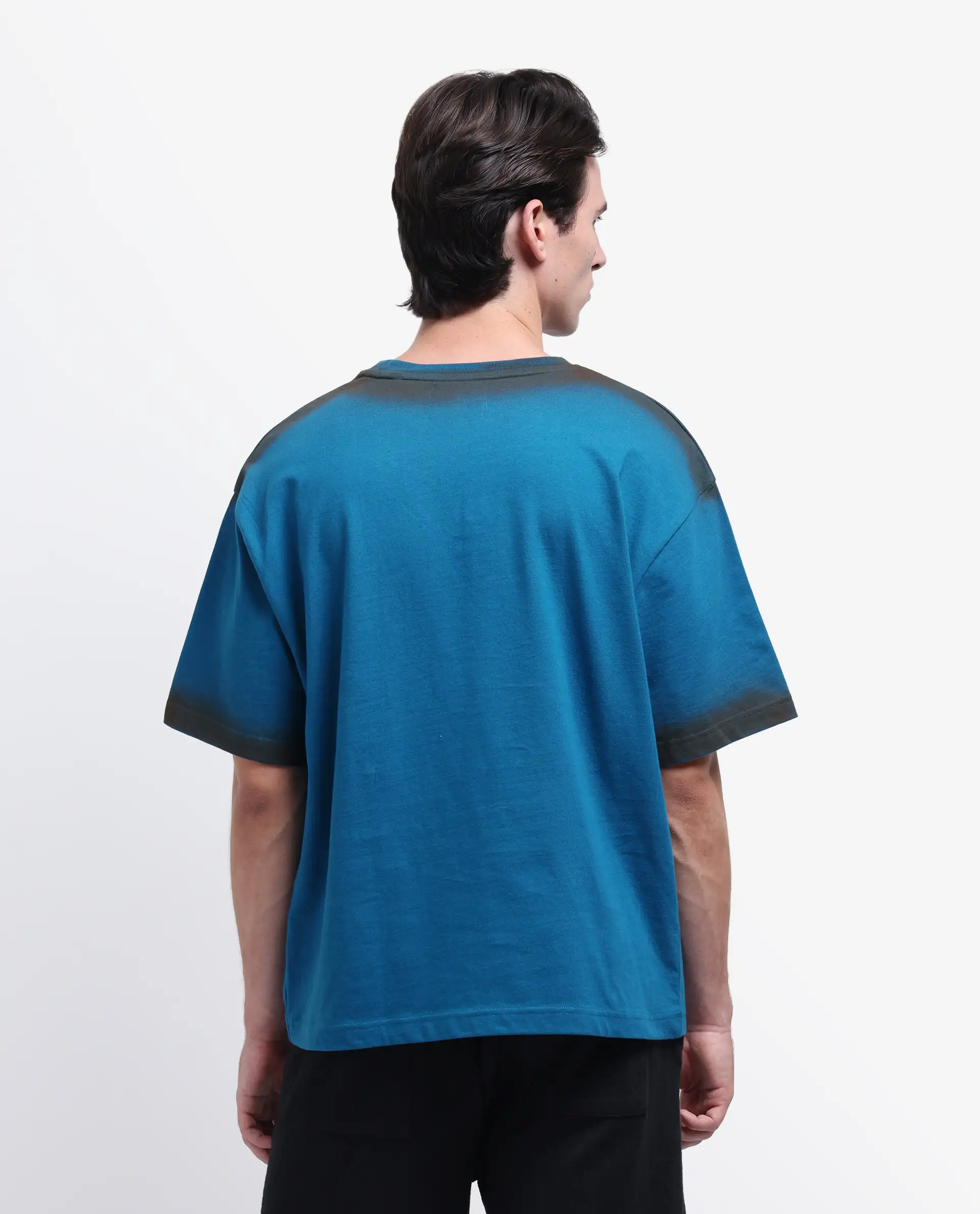 Rare Rabbit Men's Oakoe Petrol Cotton Graphic Print Oversized Fit Half Sleeve Crew Neck T-Shirt - Image 3