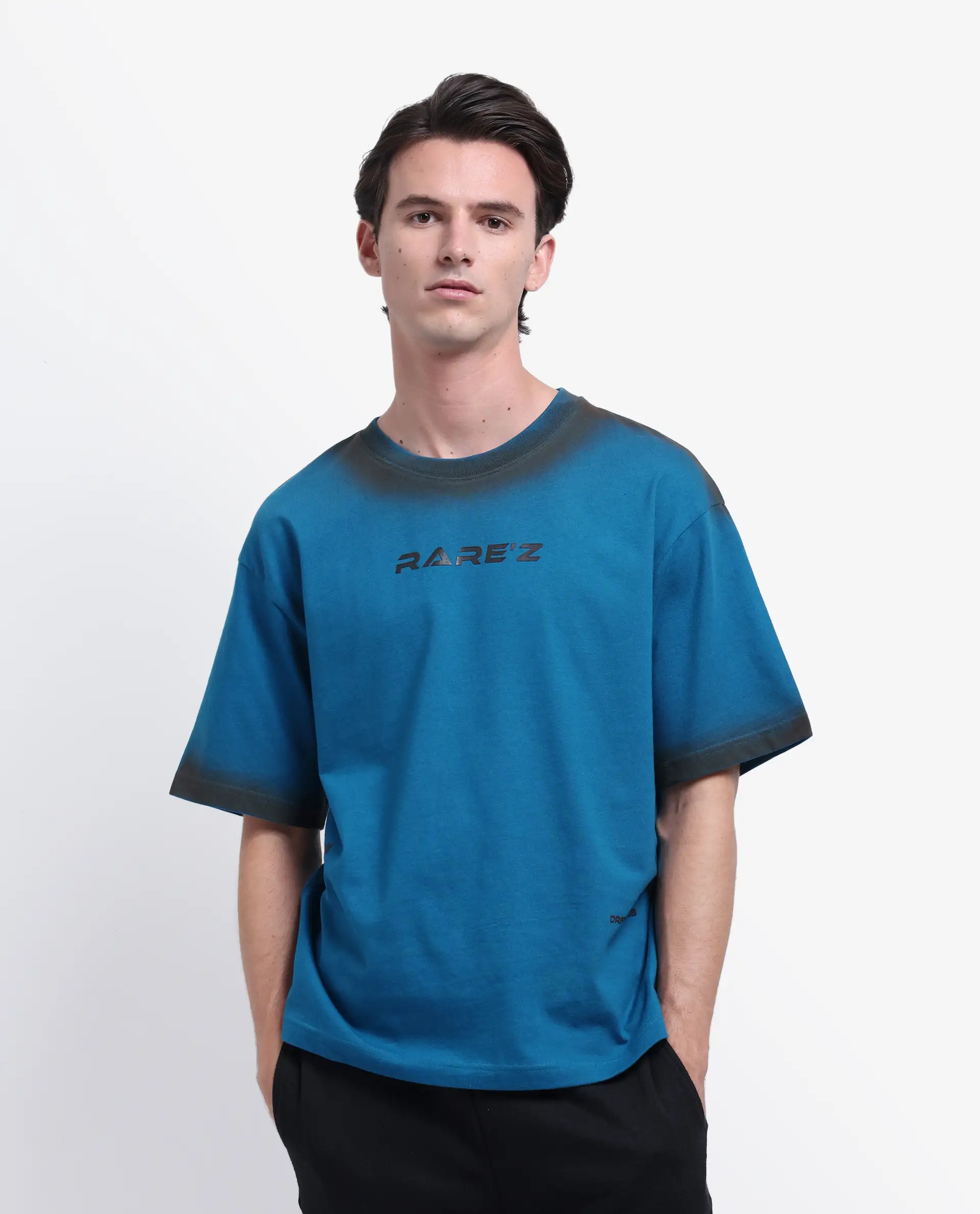 Rare Rabbit Men's Oakoe Petrol Cotton Graphic Print Oversized Fit Half Sleeve Crew Neck T-Shirt - Image 4