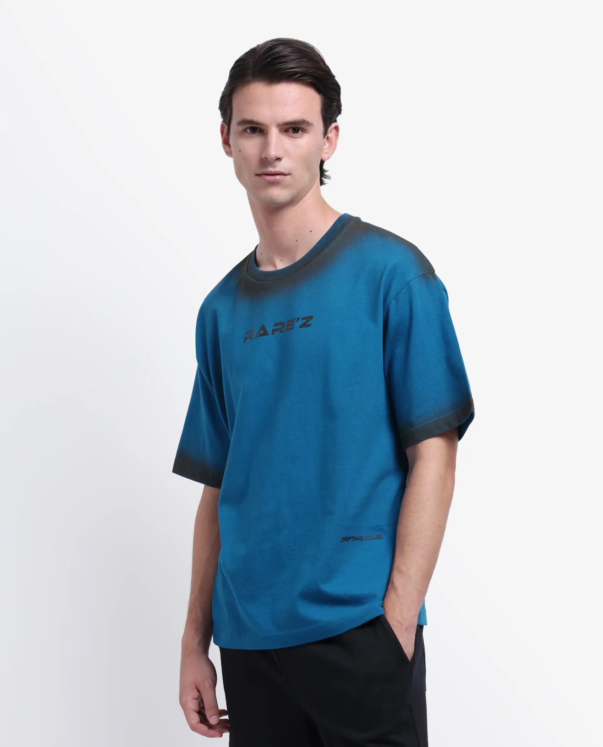 Rare Rabbit Men's Oakoe Petrol Cotton Graphic Print Oversized Fit Half Sleeve Crew Neck T-Shirt - Image 5