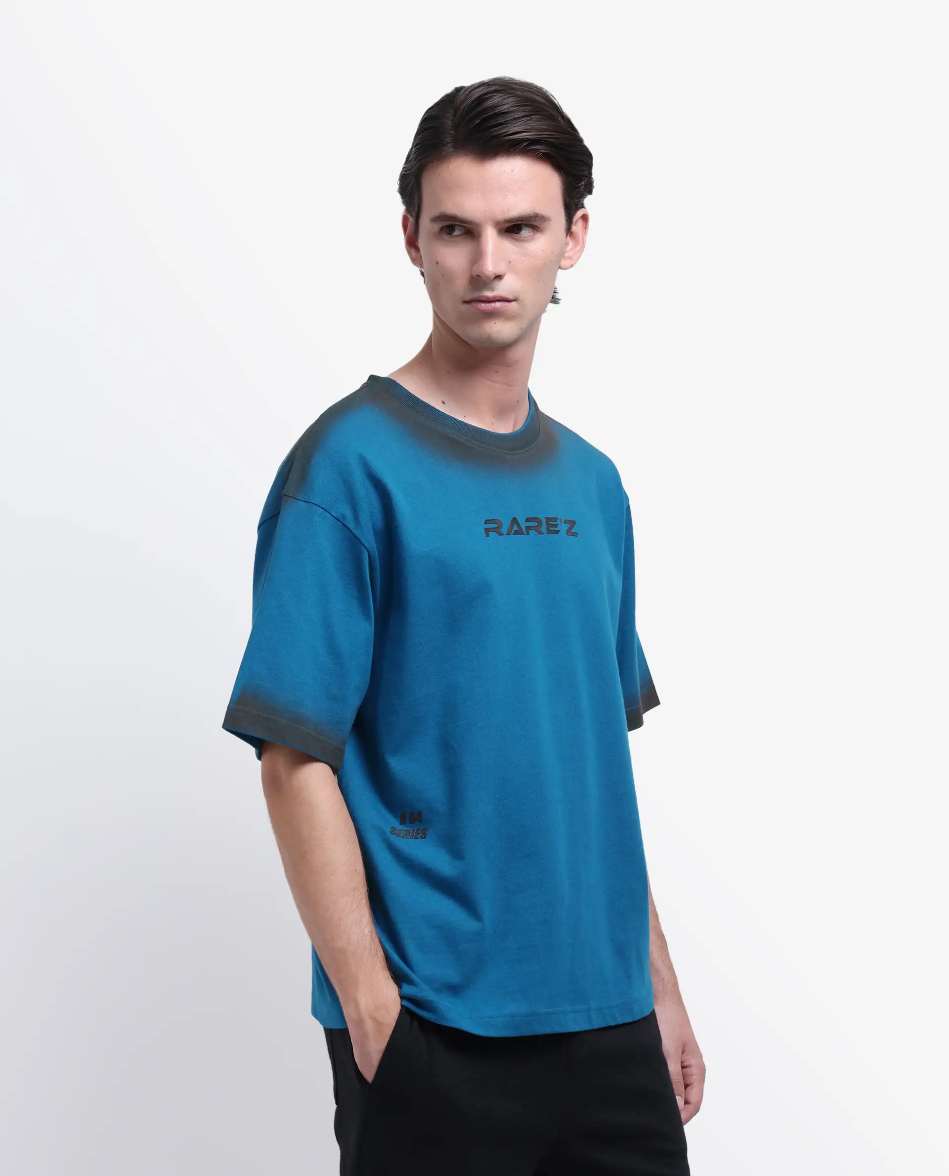 Rare Rabbit Men's Oakoe Petrol Cotton Graphic Print Oversized Fit Half Sleeve Crew Neck T-Shirt - Image 6
