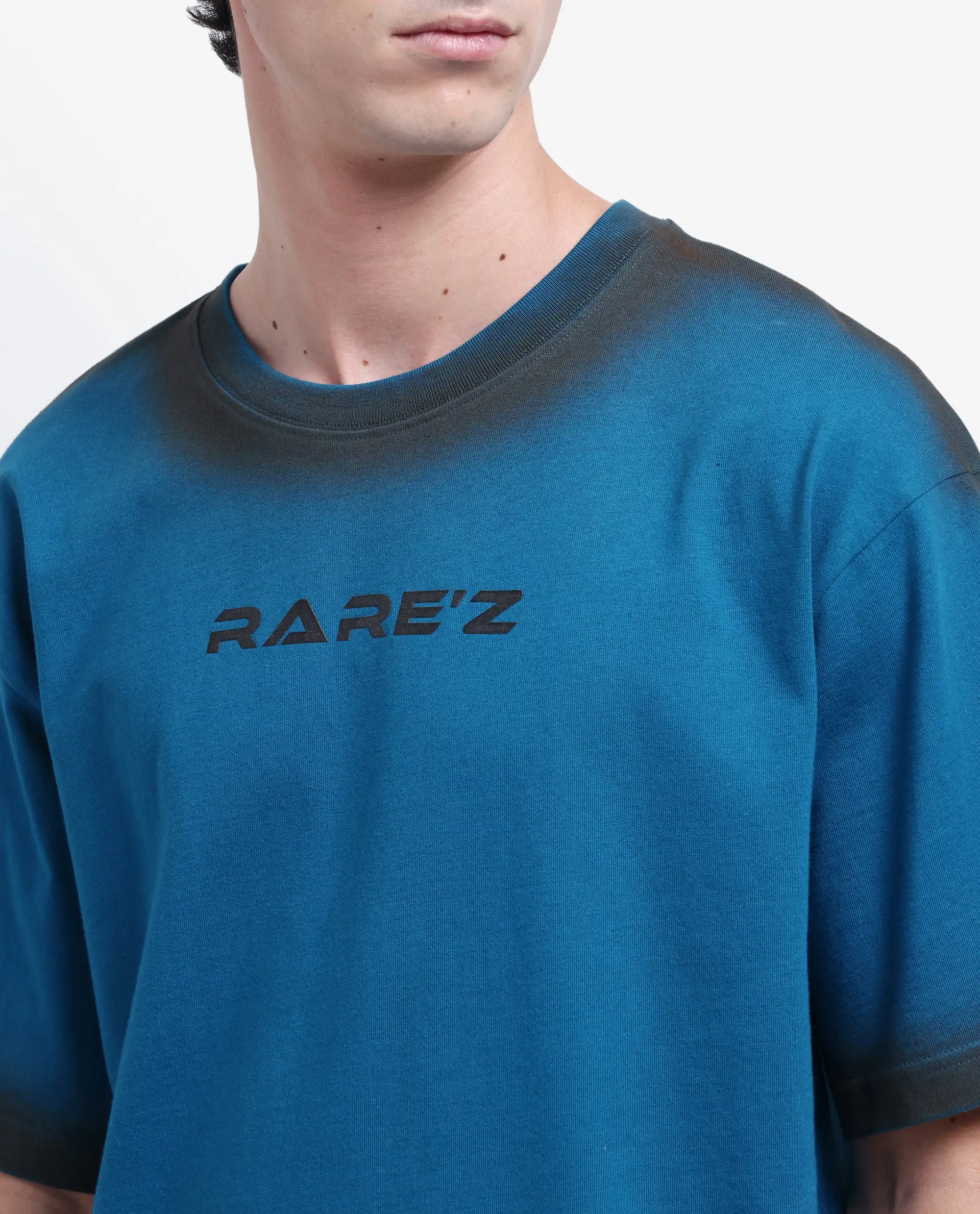 Rare Rabbit Men's Oakoe Petrol Cotton Graphic Print Oversized Fit Half Sleeve Crew Neck T-Shirt - Image 8