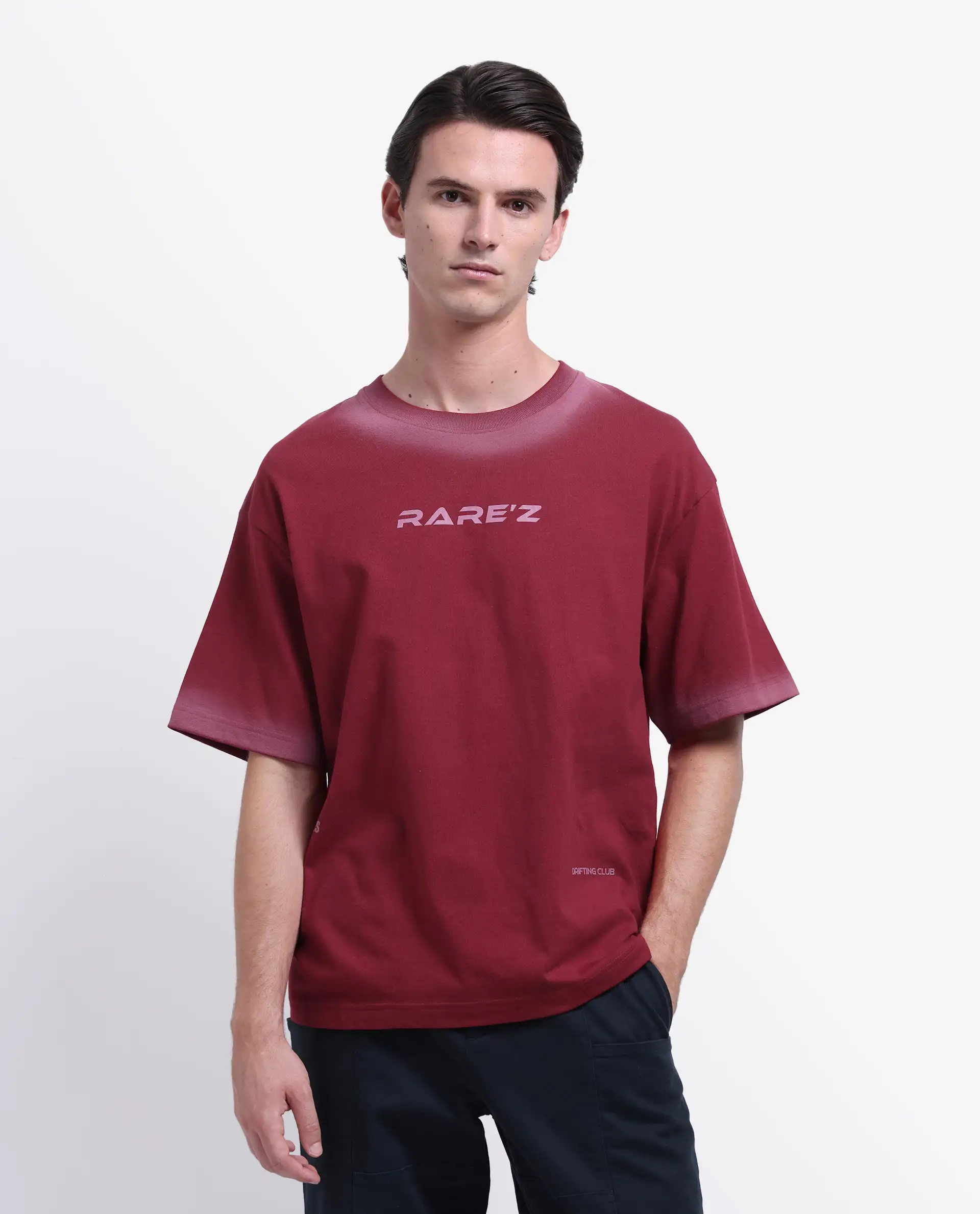 Rare Rabbit Men's Oakoe Dark Red Cotton Graphic Print Oversized Fit Half Sleeve Crew Neck T-Shirt - Image 2