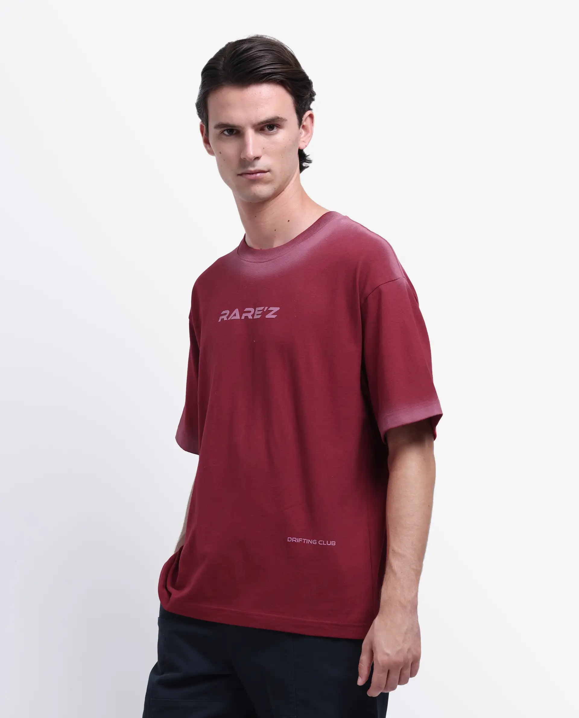 Rare Rabbit Men's Oakoe Dark Red Cotton Graphic Print Oversized Fit Half Sleeve Crew Neck T-Shirt - Image 3