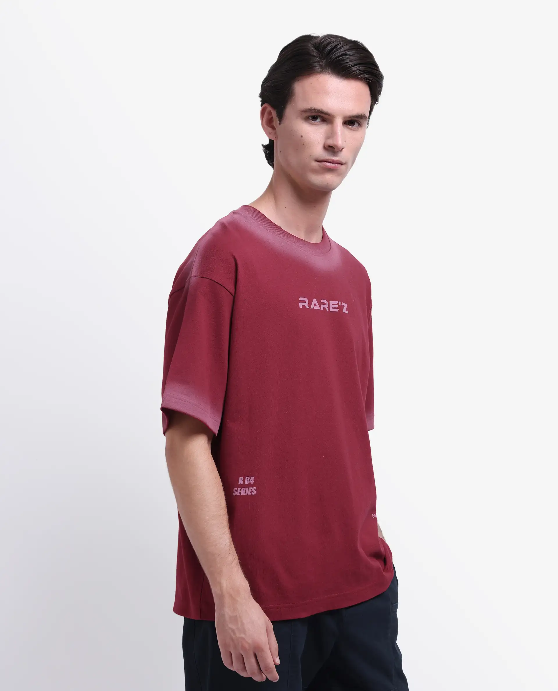 Rare Rabbit Men's Oakoe Dark Red Cotton Graphic Print Oversized Fit Half Sleeve Crew Neck T-Shirt - Image 4