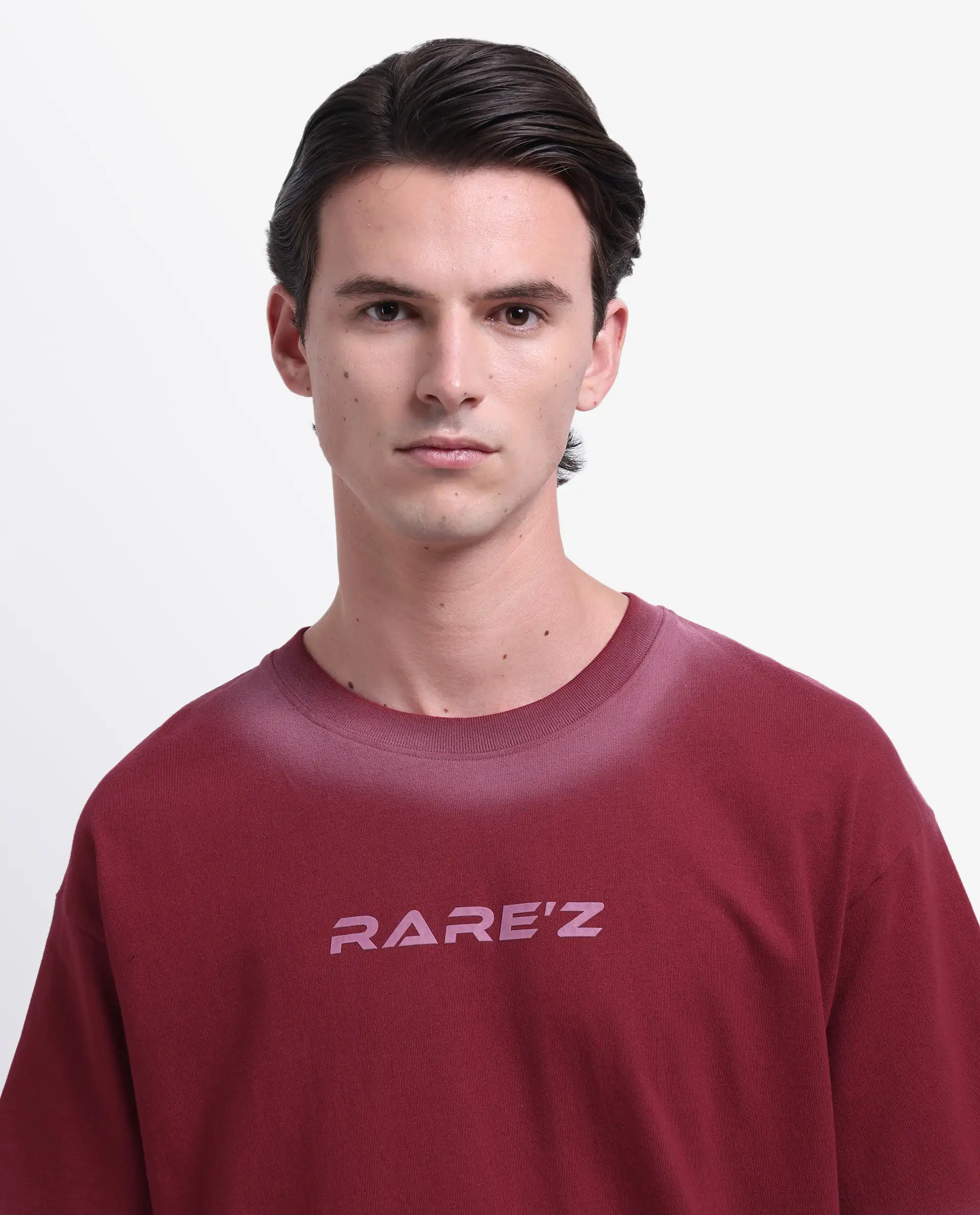 Rare Rabbit Men's Oakoe Dark Red Cotton Graphic Print Oversized Fit Half Sleeve Crew Neck T-Shirt - Image 5