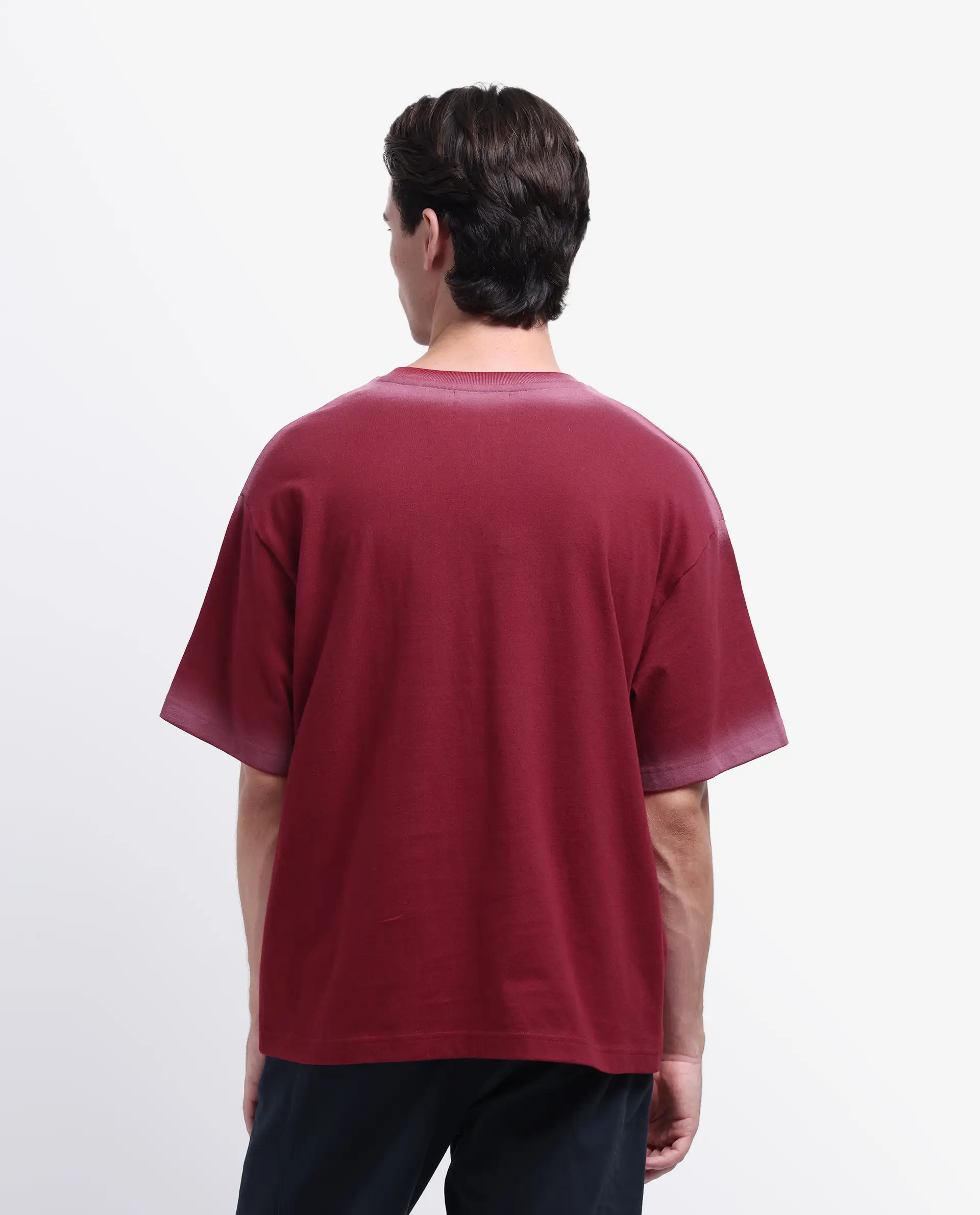 Rare Rabbit Men's Oakoe Dark Red Cotton Graphic Print Oversized Fit Half Sleeve Crew Neck T-Shirt - Image 9
