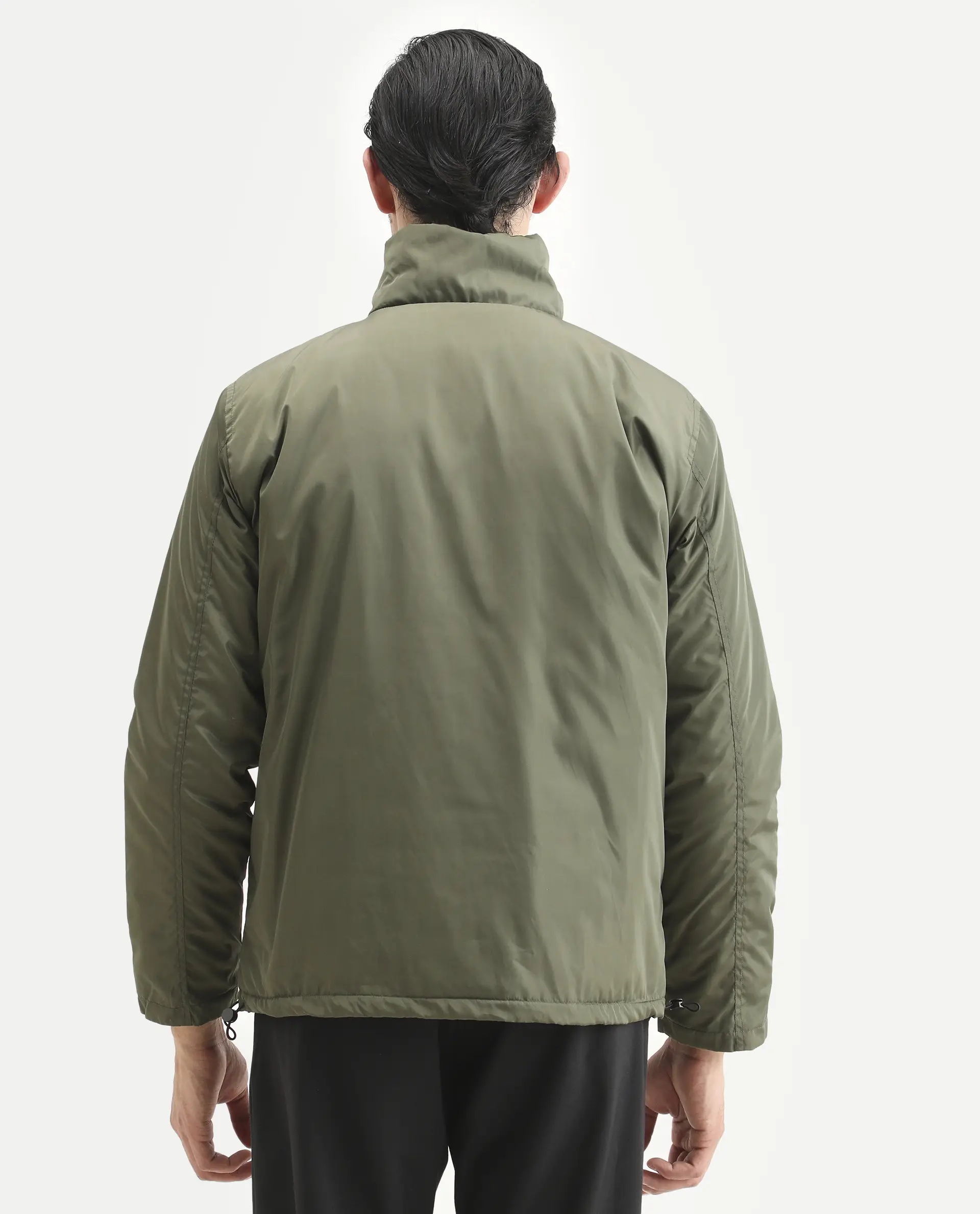 Rare Rabbit Men's Oba Dark Green Polyester Plain Relaxed Fit Full Sleeve High Neck Jacket - Image 7
