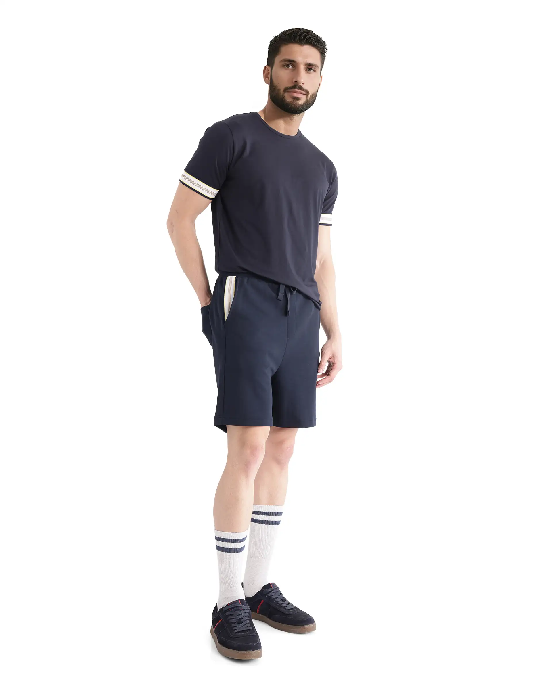 Rare Rabbit Men's Obl Navy Cotton Blend Plain Relaxed Fit Shorts - Image 2