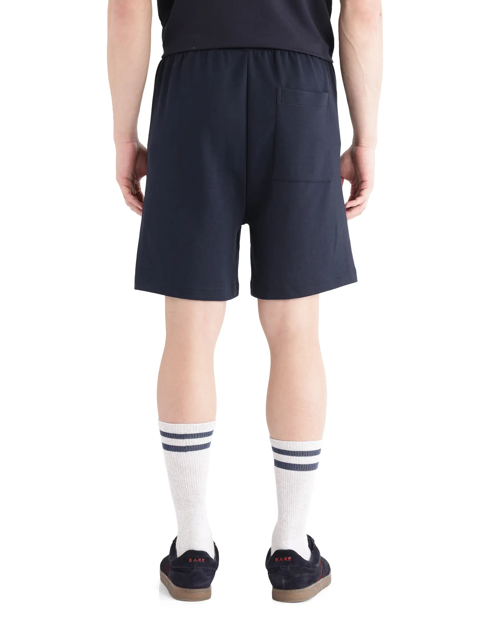 Rare Rabbit Men's Obl Navy Cotton Blend Plain Relaxed Fit Shorts - Image 3