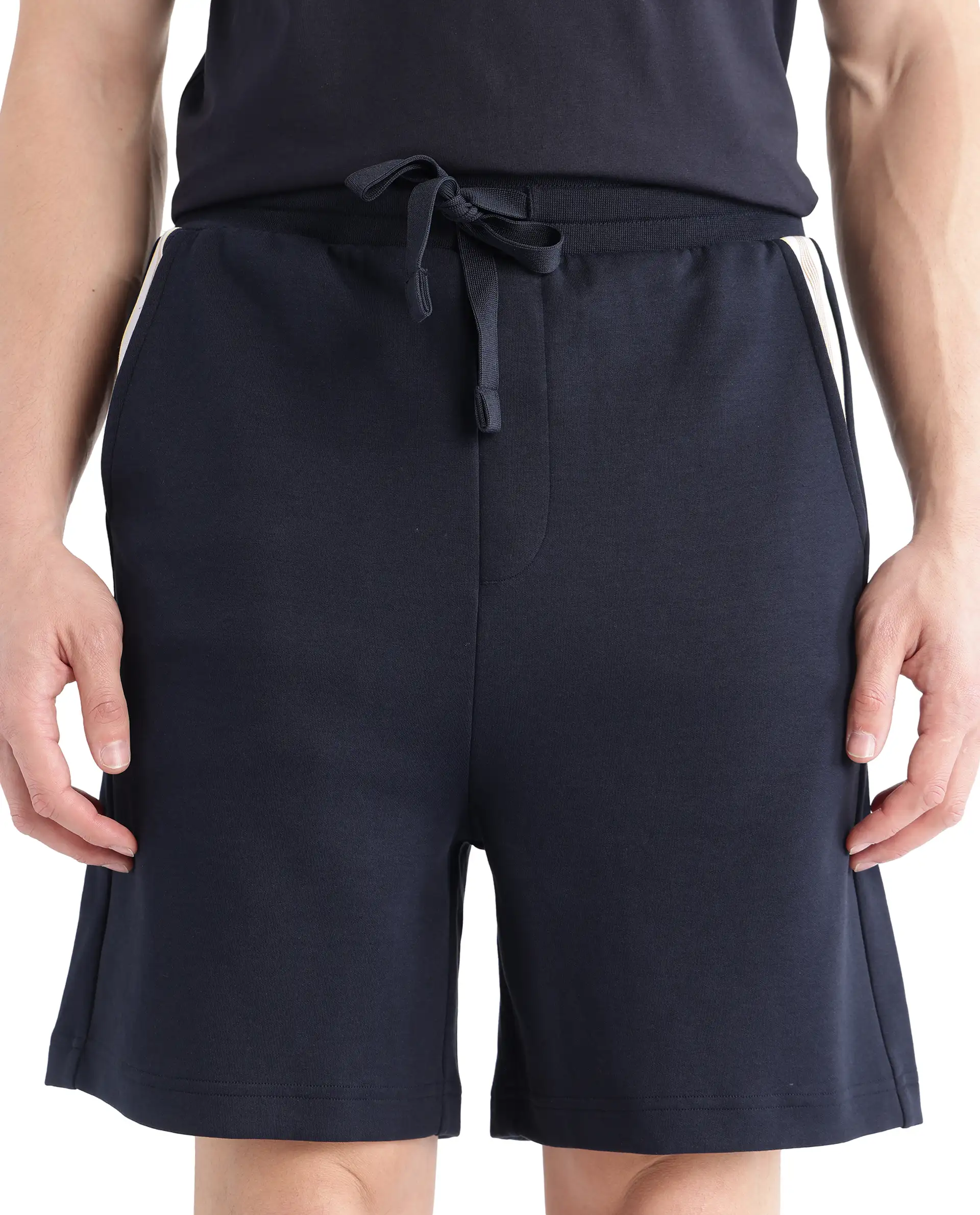 Rare Rabbit Men's Obl Navy Cotton Blend Plain Relaxed Fit Shorts - Image 4