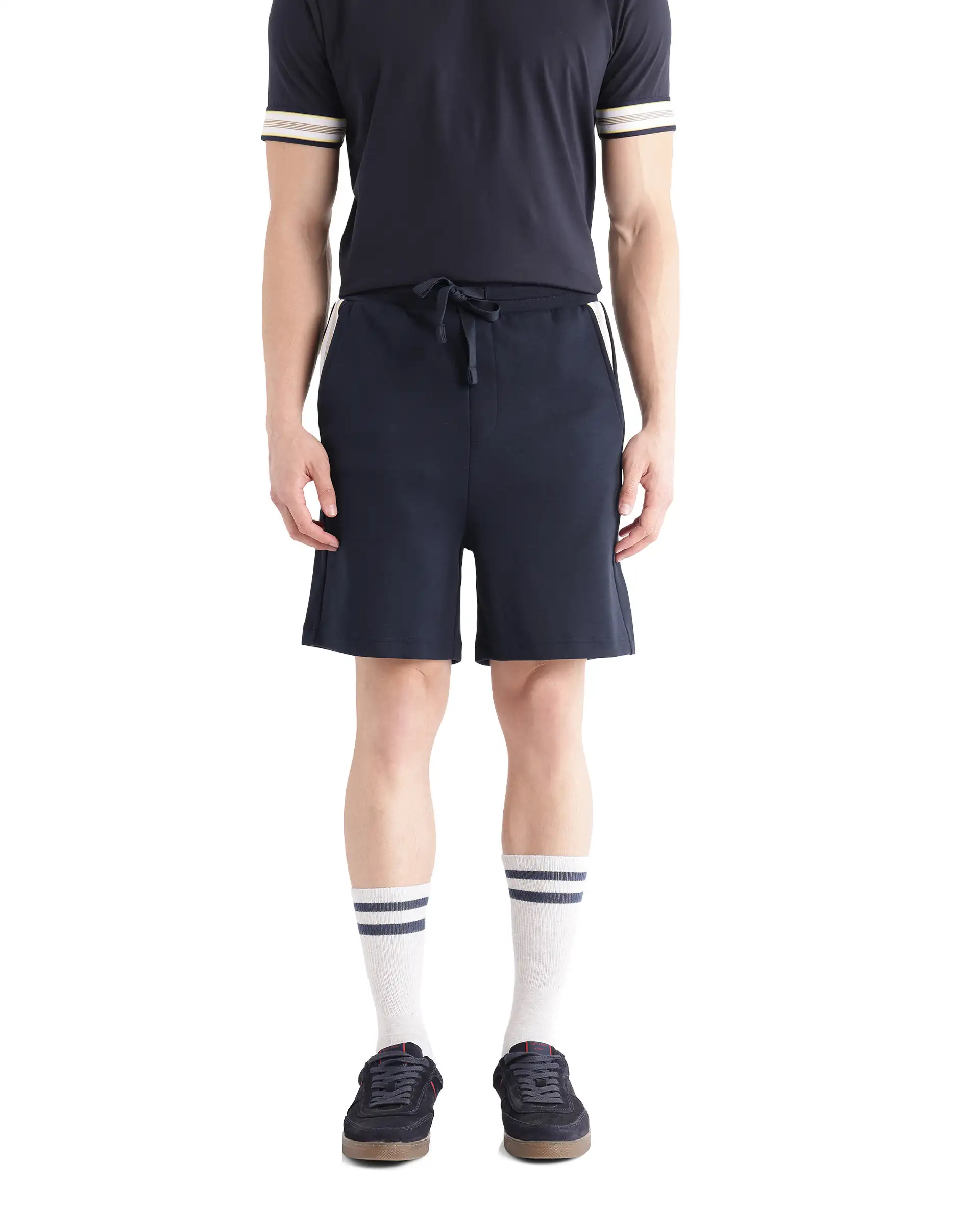 Rare Rabbit Men's Obl Navy Cotton Blend Plain Relaxed Fit Shorts - Image 6