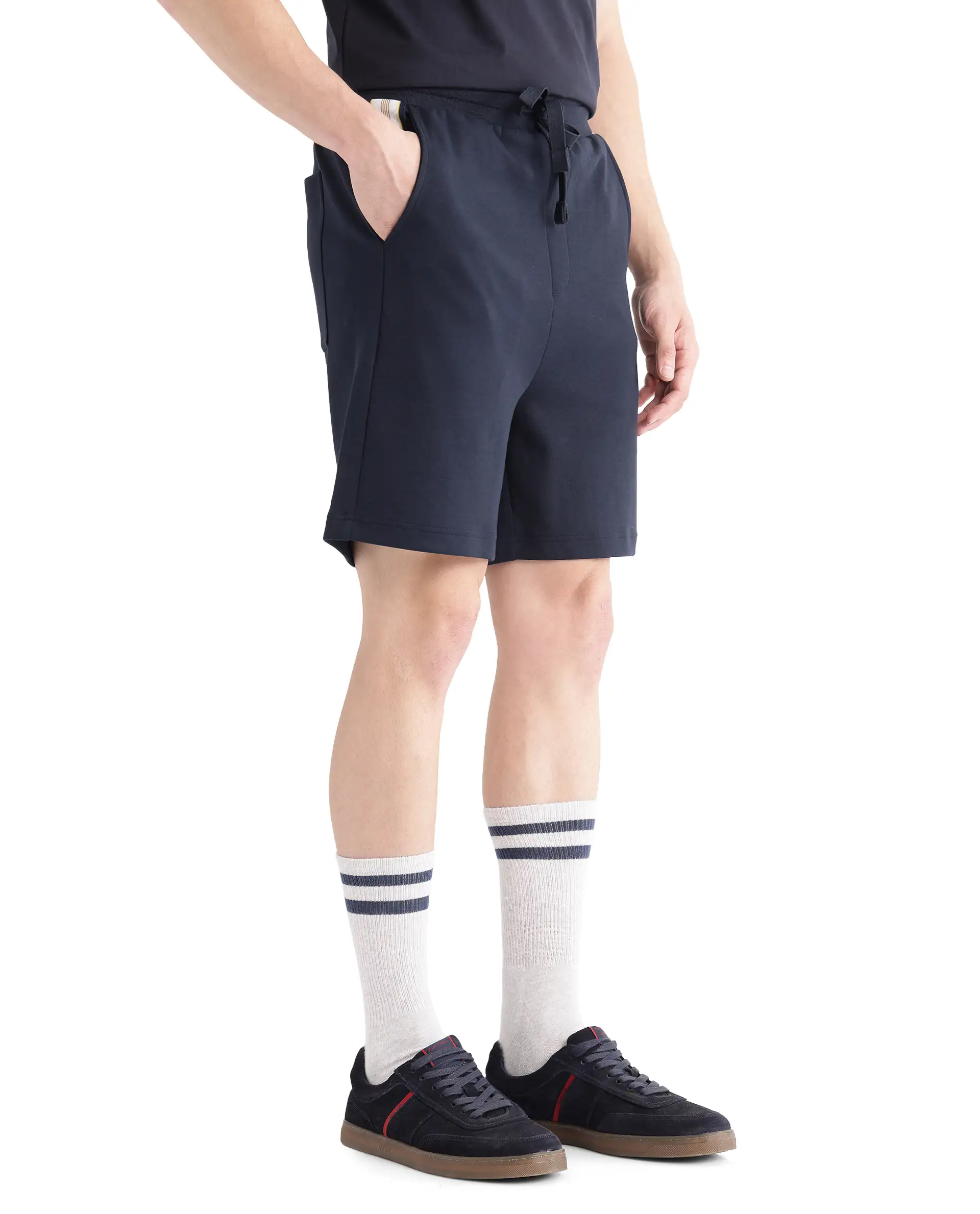 Rare Rabbit Men's Obl Navy Cotton Blend Plain Relaxed Fit Shorts - Image 8