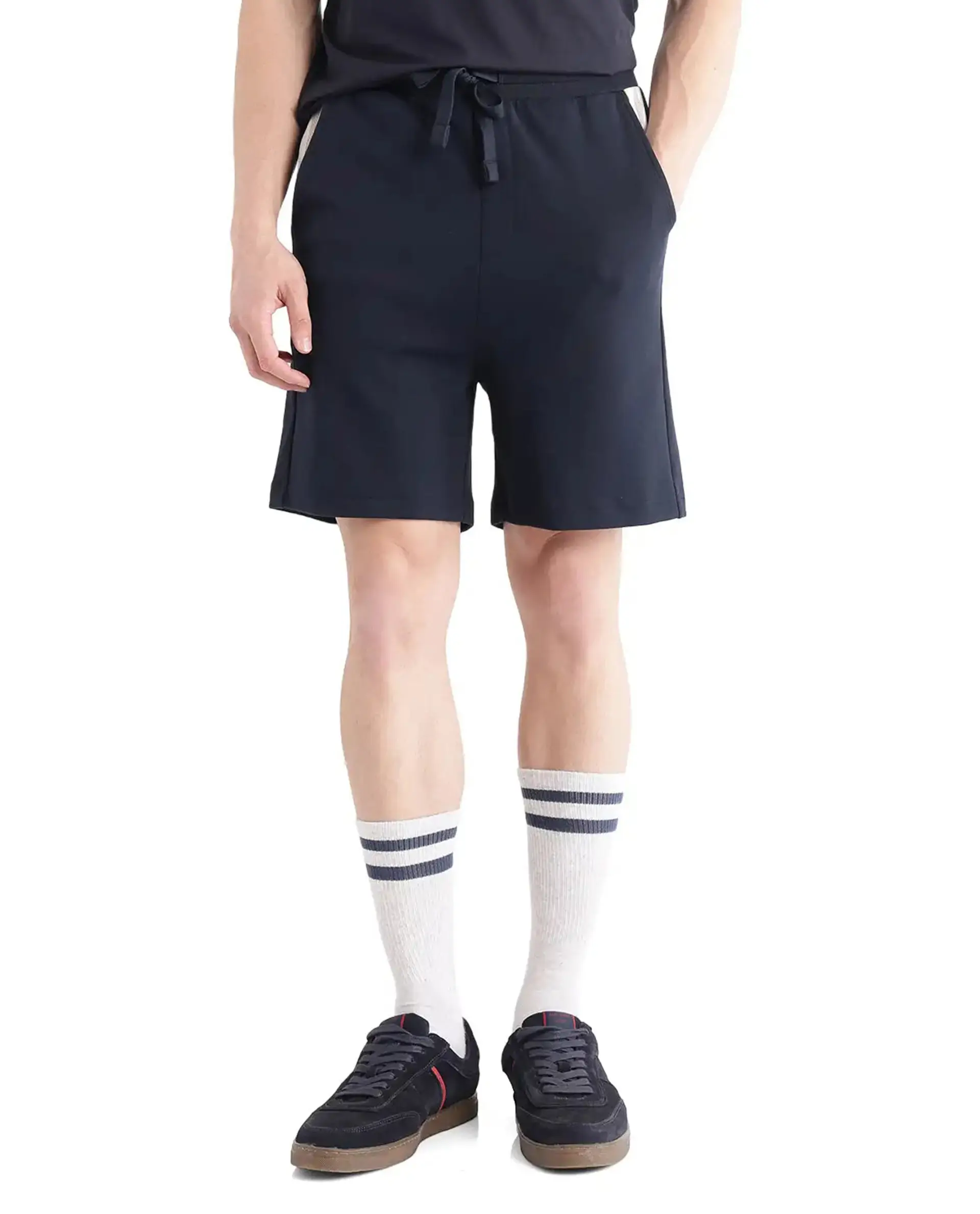 Rare Rabbit Men's Obl Navy Cotton Blend Plain Relaxed Fit Shorts - Image 9