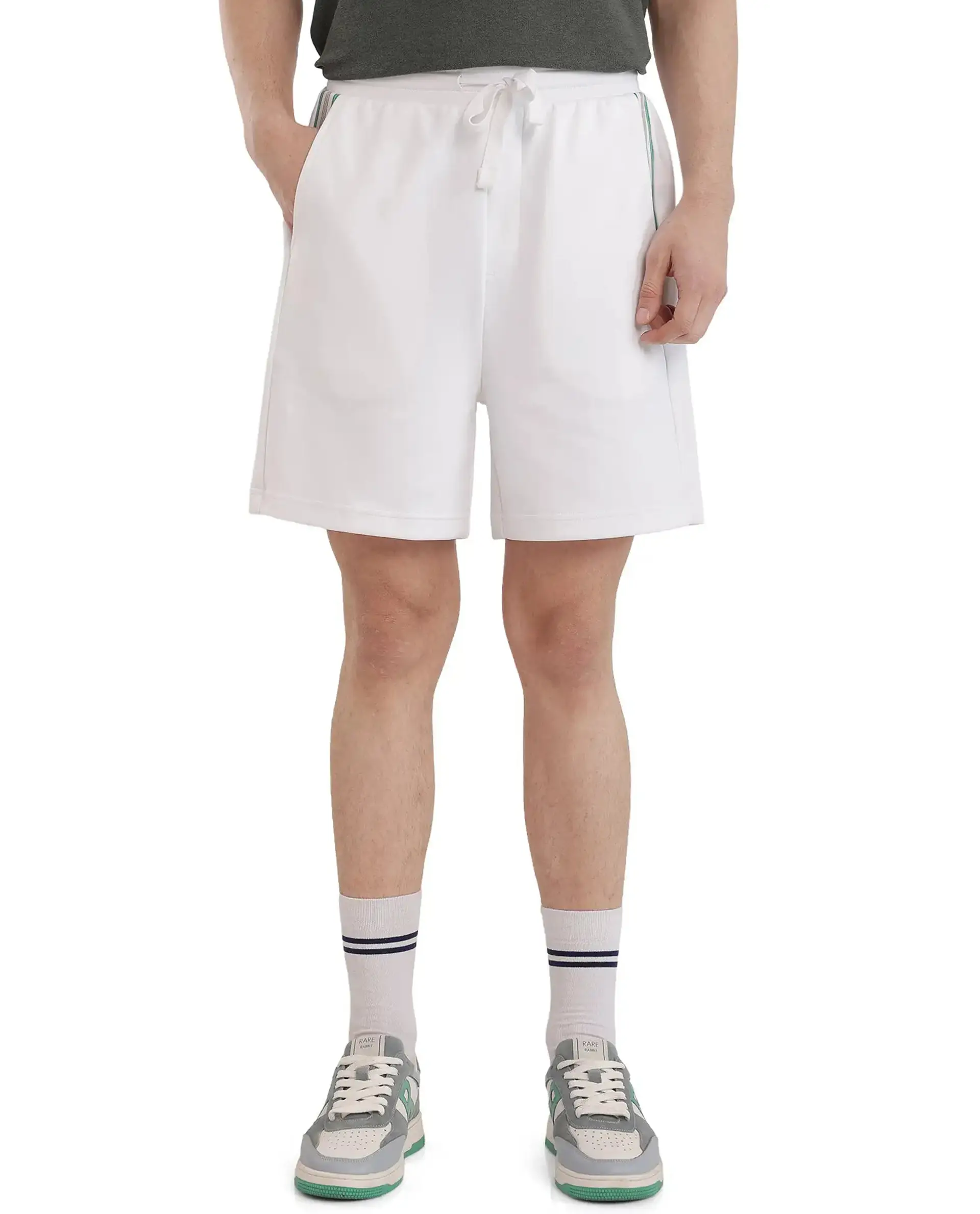 Rare Rabbit Men's Obl White Cotton Blend Plain Relaxed Fit Shorts - Image 10