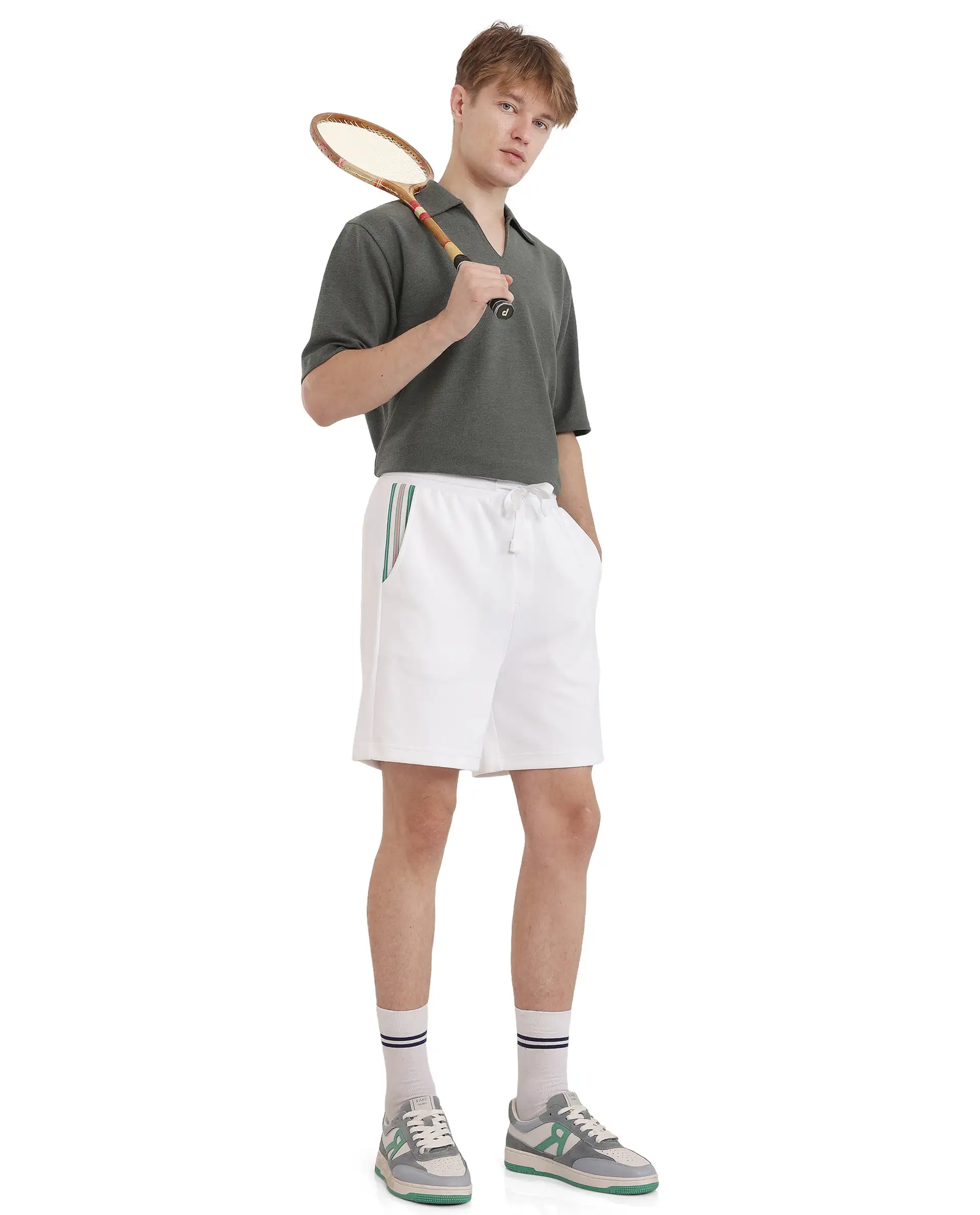 Rare Rabbit Men's Obl White Cotton Blend Plain Relaxed Fit Shorts - Image 2