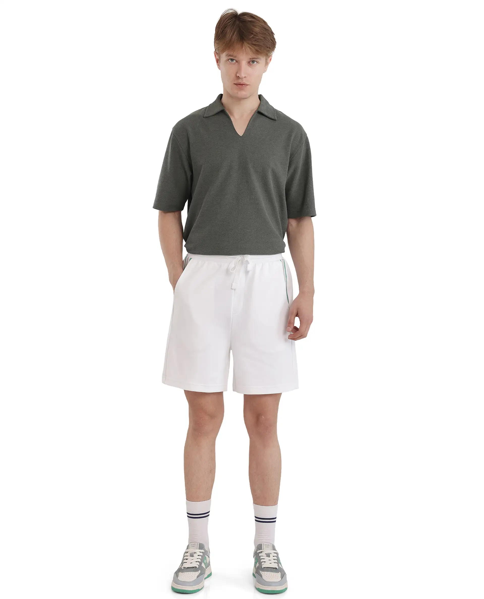 Rare Rabbit Men's Obl White Cotton Blend Plain Relaxed Fit Shorts - Image 6