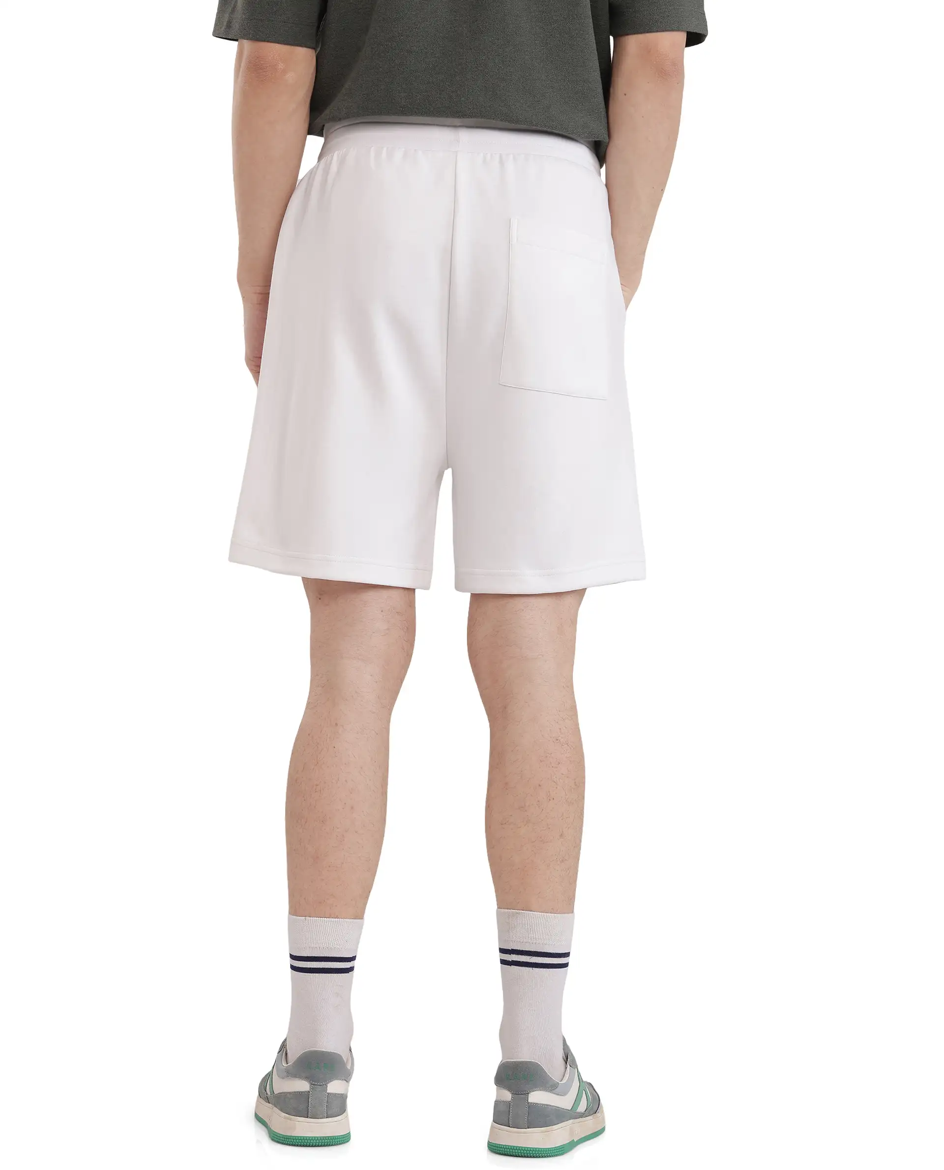 Rare Rabbit Men's Obl White Cotton Blend Plain Relaxed Fit Shorts - Image 7