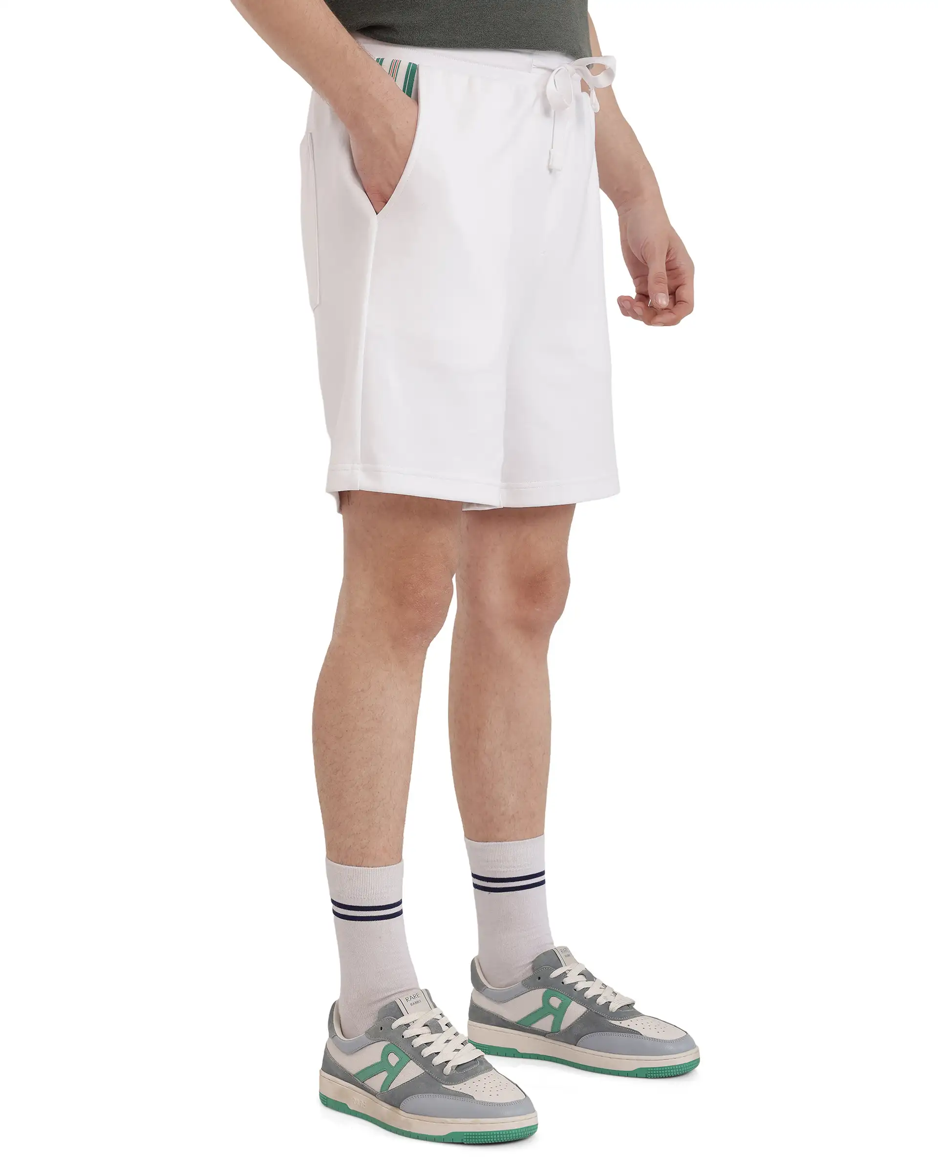 Rare Rabbit Men's Obl White Cotton Blend Plain Relaxed Fit Shorts - Image 9