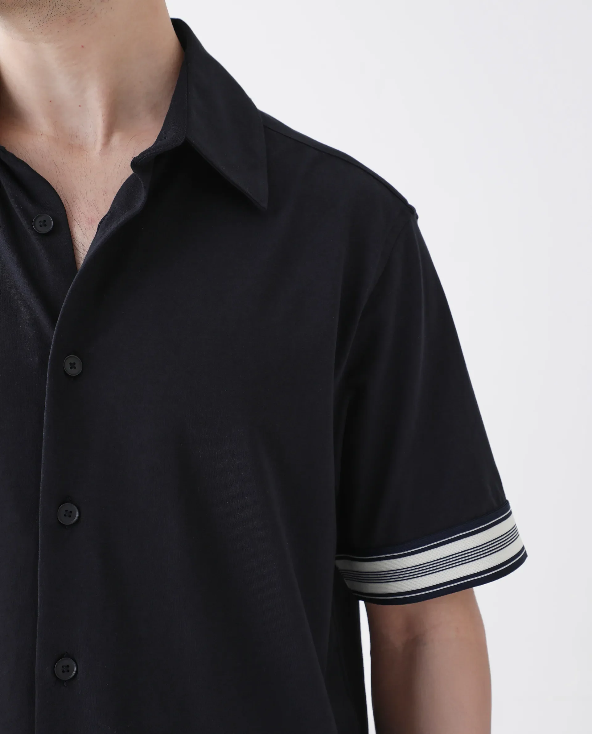 Rare Rabbit Men's Oble Dark Navy Cotton Blend Striped Print Relaxed Fit Half Sleeve Collared Shirt - Image 3
