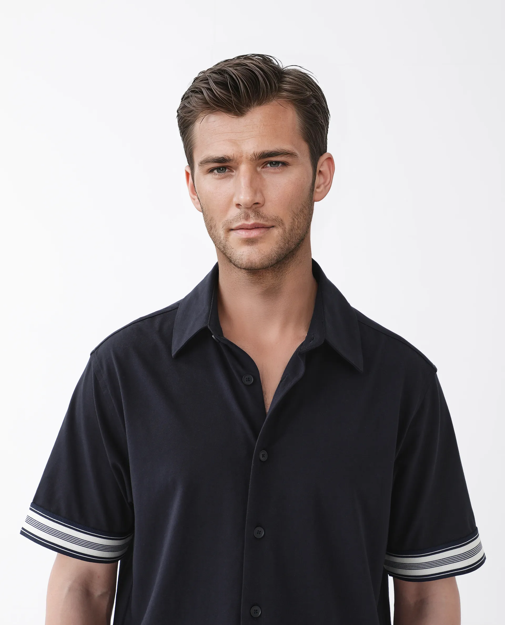 Rare Rabbit Men's Oble Dark Navy Cotton Blend Striped Print Relaxed Fit Half Sleeve Collared Shirt - Image 5