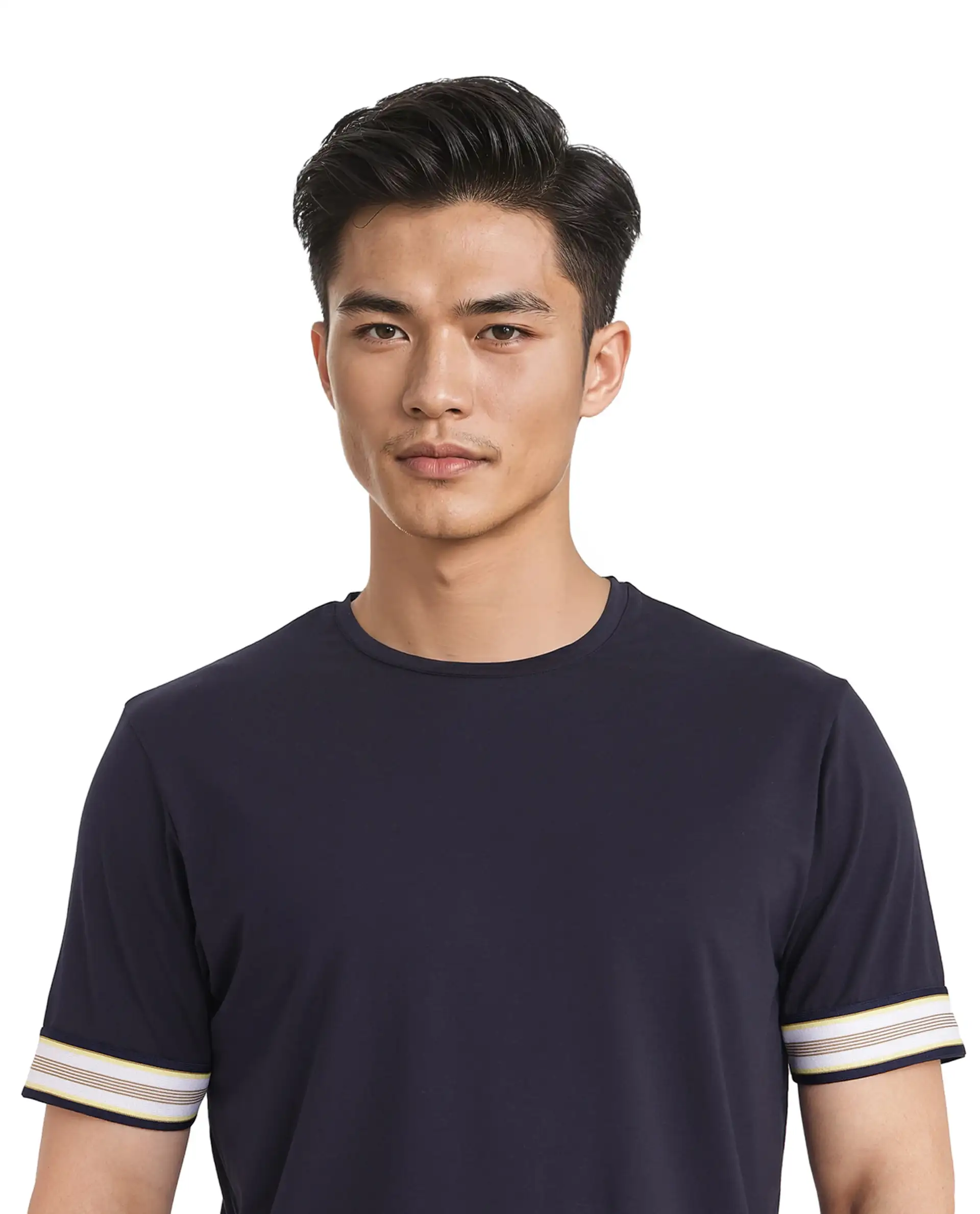 Rare Rabbit Men's Oblee Navy Cotton Blend Plain Relaxed Fit Half Sleeve Crew Neck T-Shirt - Image 2