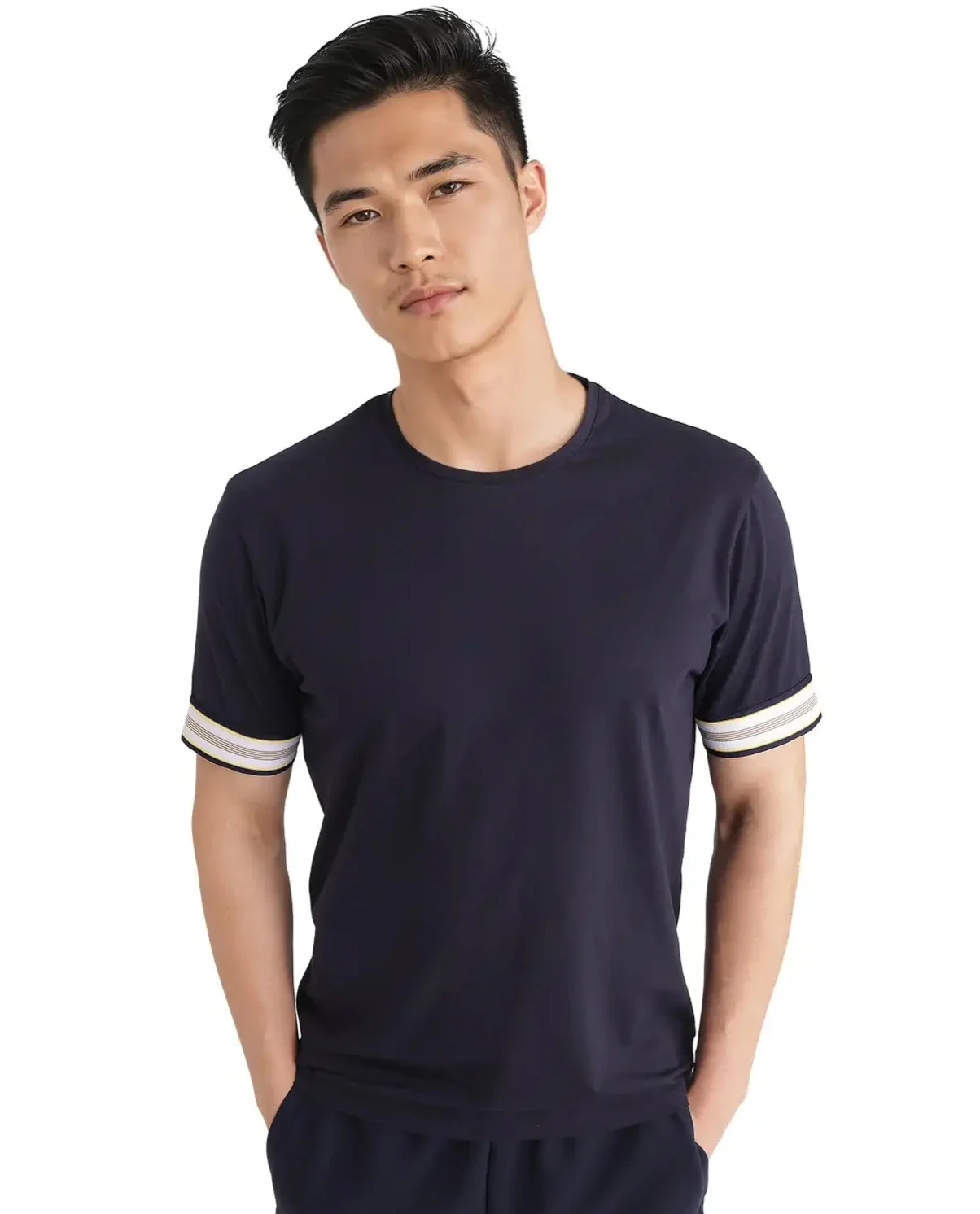 Rare Rabbit Men's Oblee Navy Cotton Blend Plain Relaxed Fit Half Sleeve Crew Neck T-Shirt - Image 6