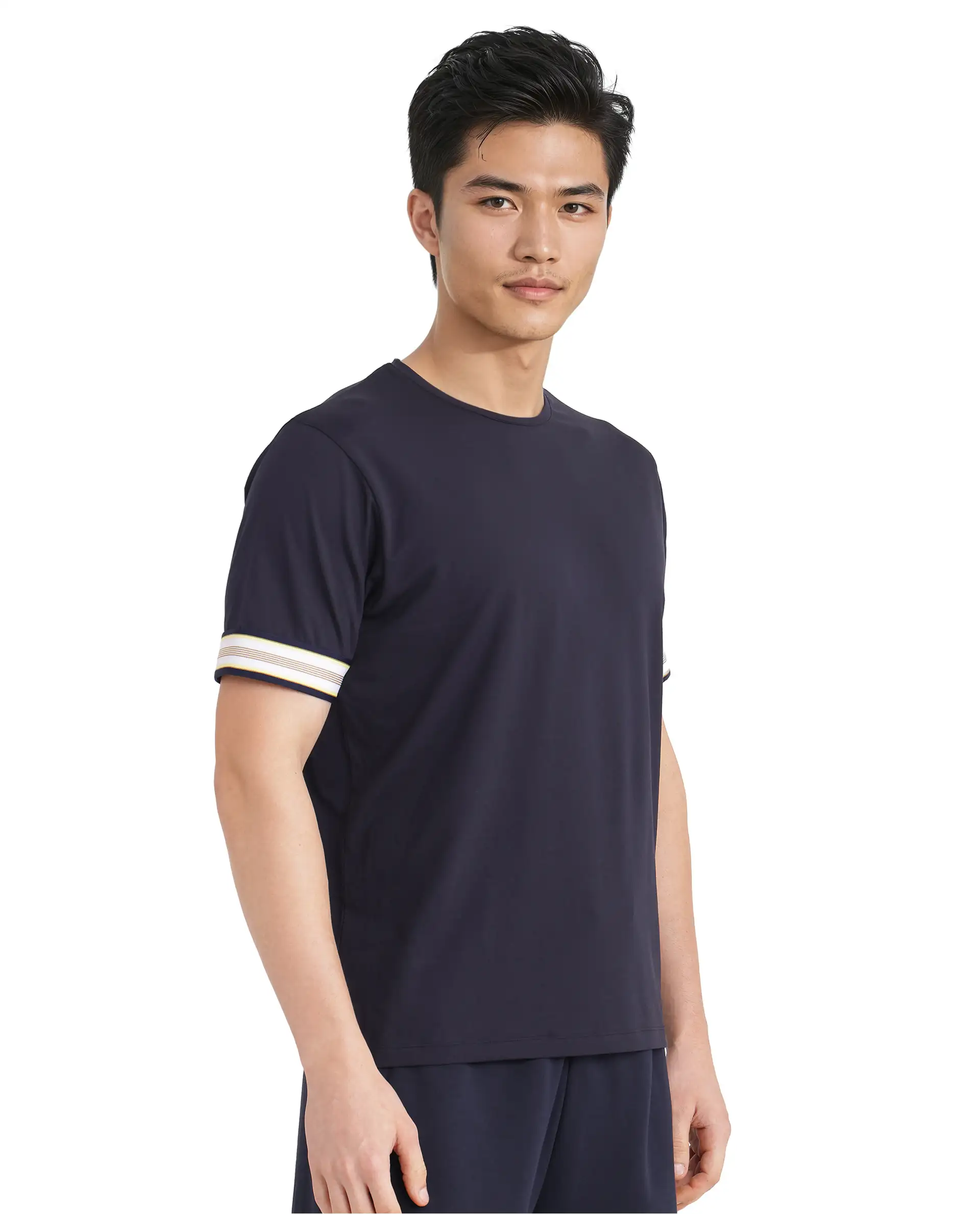 Rare Rabbit Men's Oblee Navy Cotton Blend Plain Relaxed Fit Half Sleeve Crew Neck T-Shirt - Image 7