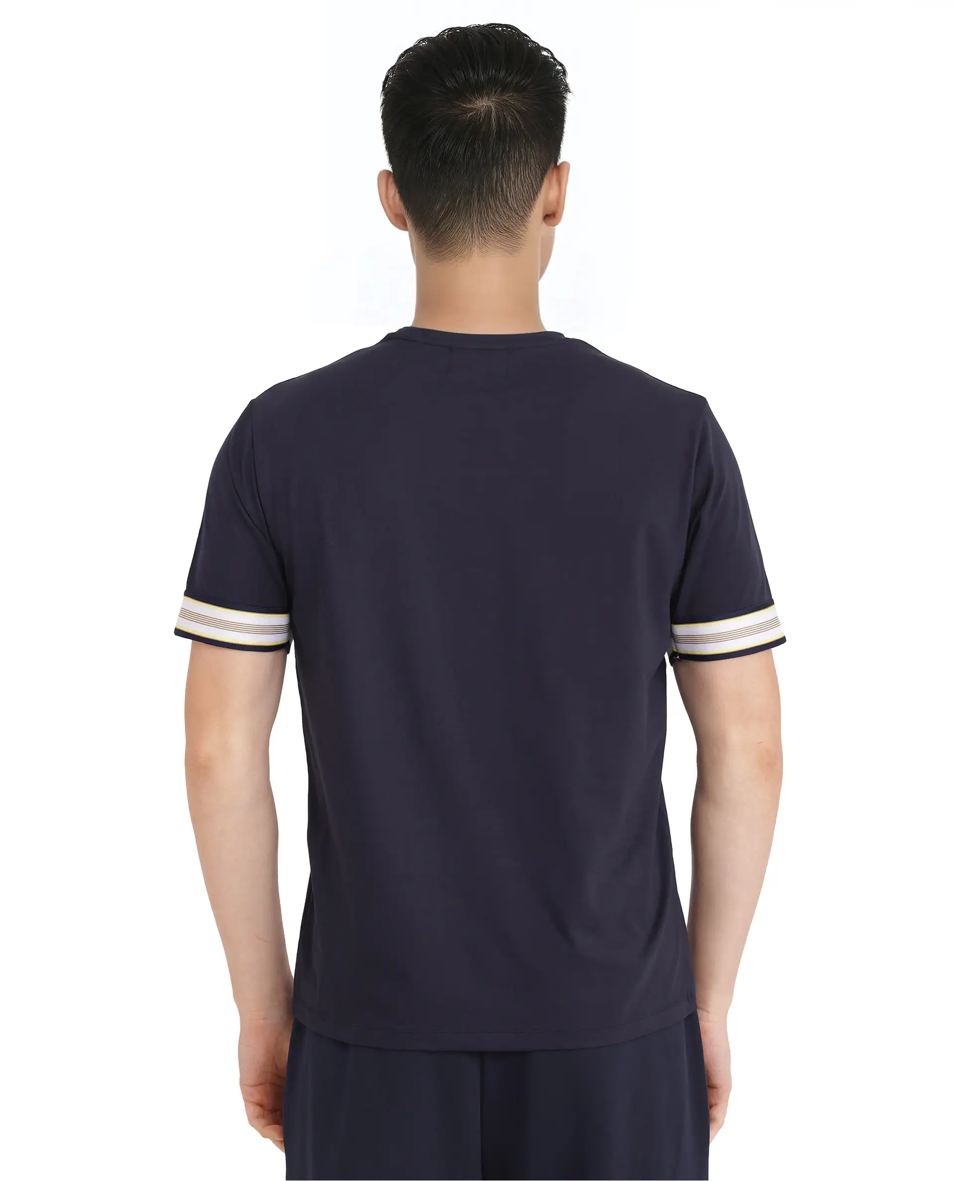 Rare Rabbit Men's Oblee Navy Cotton Blend Plain Relaxed Fit Half Sleeve Crew Neck T-Shirt - Image 8