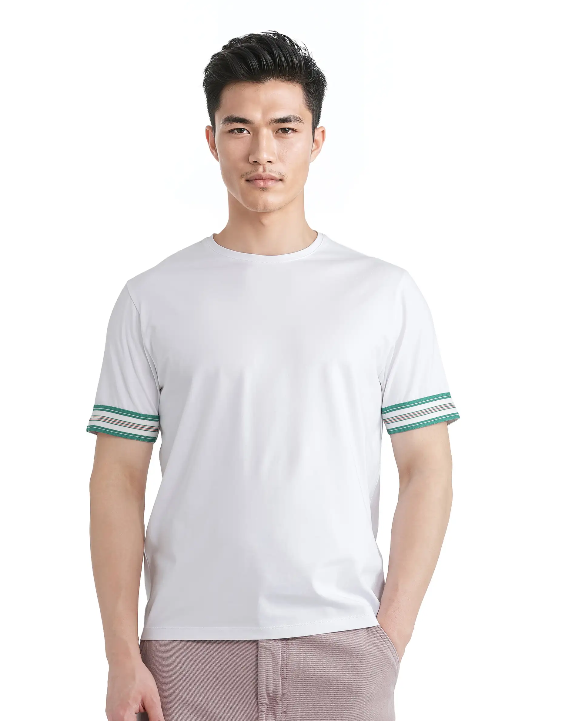 Rare Rabbit Men's Oblee White Cotton Blend Plain Relaxed Fit Half Sleeve Crew Neck T-Shirt