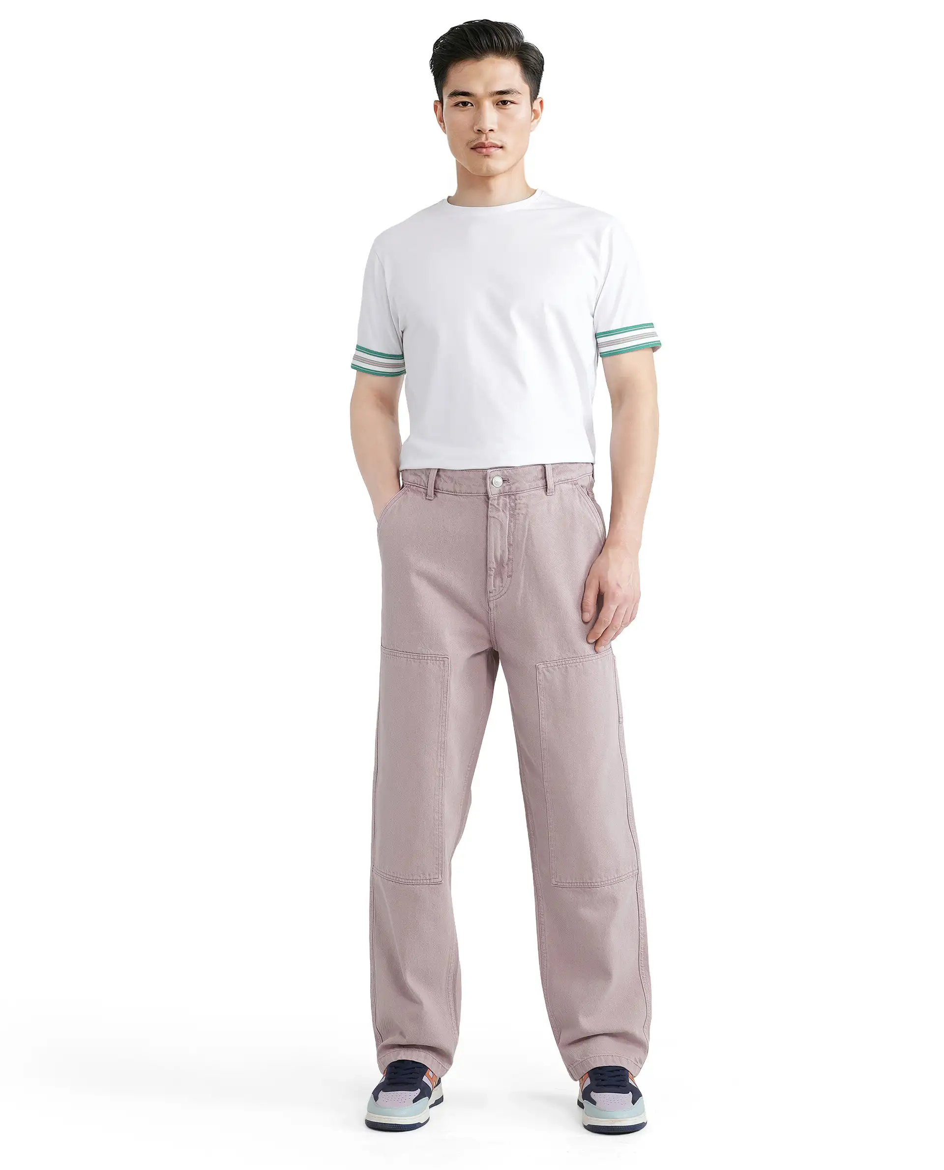 Rare Rabbit Men's Oblee White Cotton Blend Plain Relaxed Fit Half Sleeve Crew Neck T-Shirt - Image 2