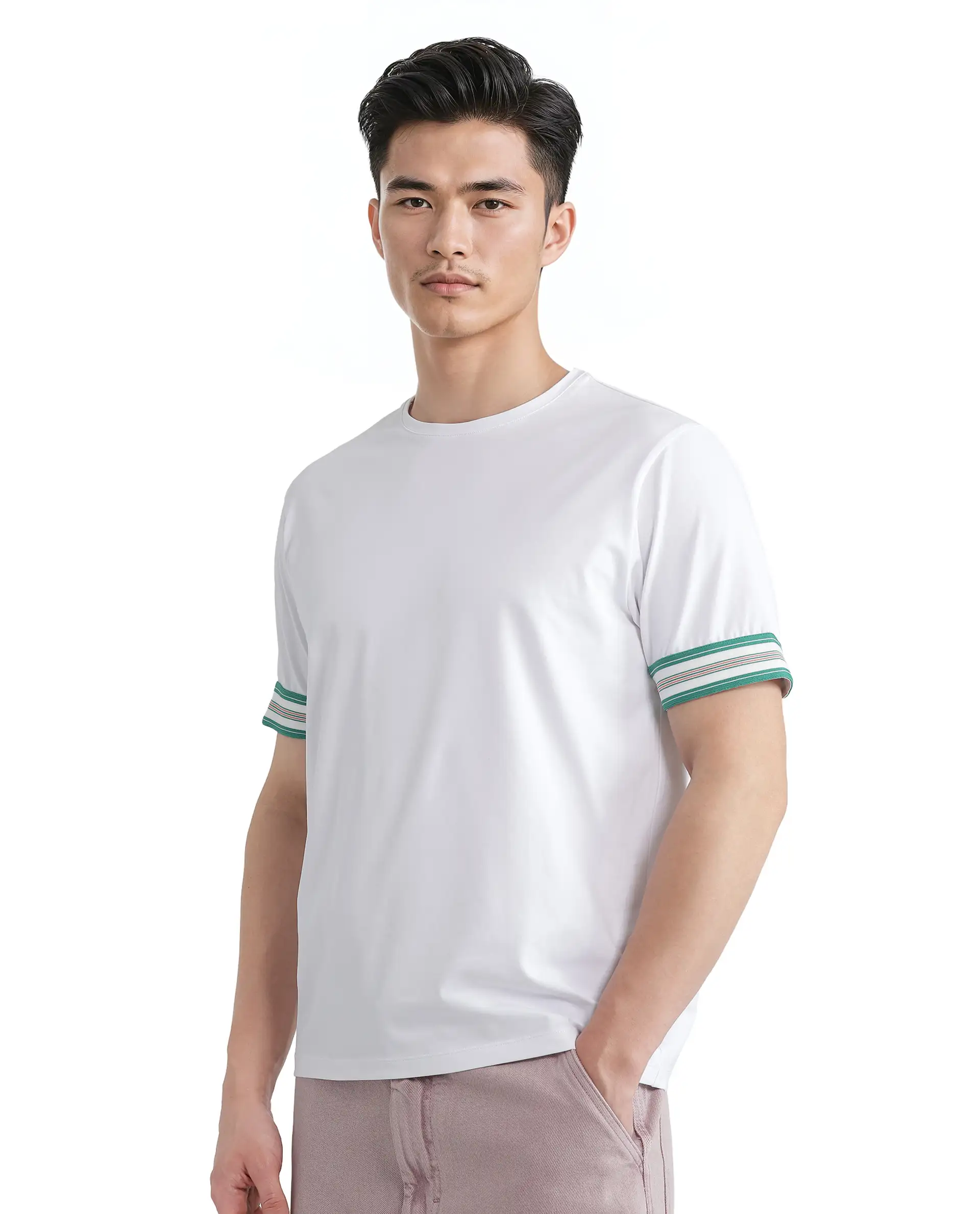 Rare Rabbit Men's Oblee White Cotton Blend Plain Relaxed Fit Half Sleeve Crew Neck T-Shirt - Image 5