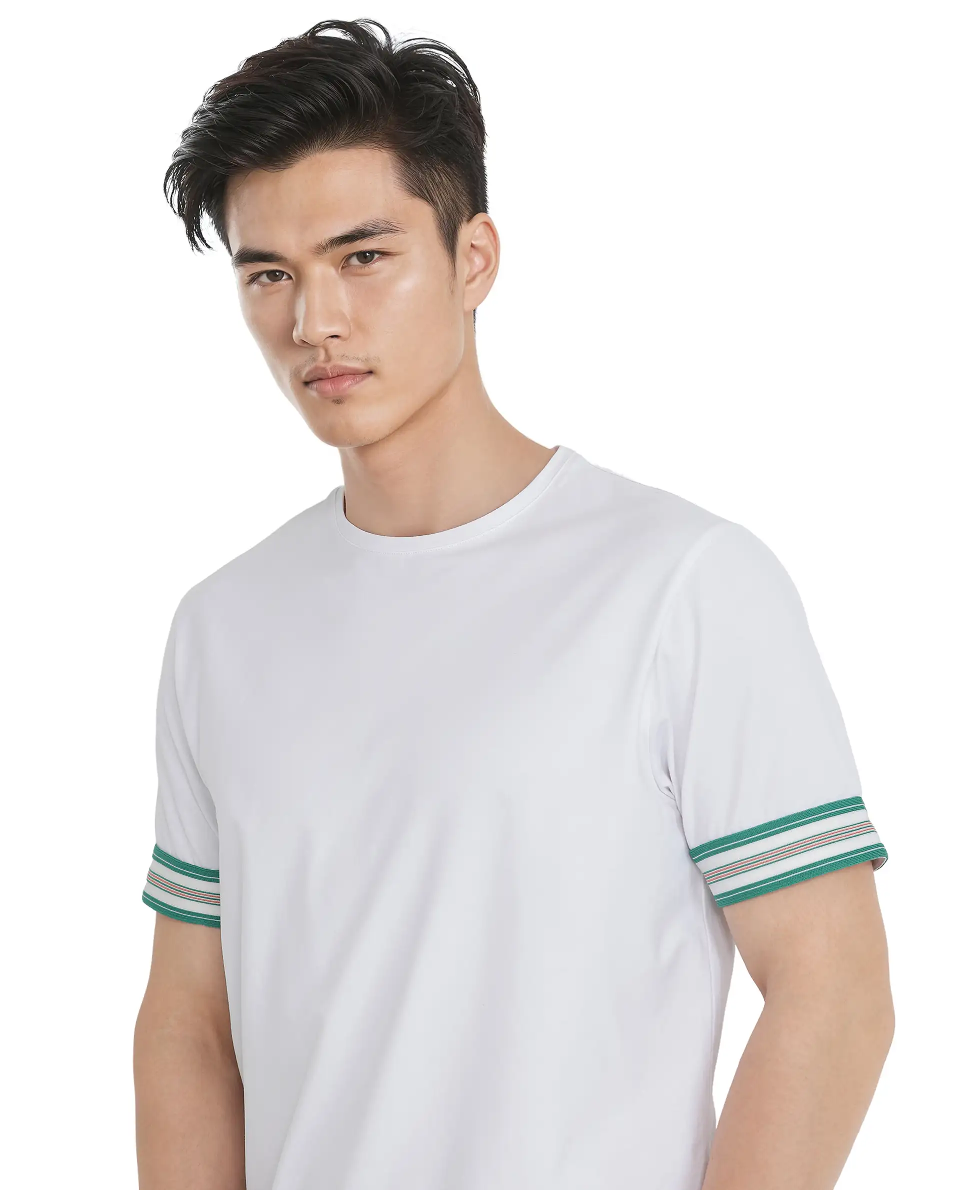 Rare Rabbit Men's Oblee White Cotton Blend Plain Relaxed Fit Half Sleeve Crew Neck T-Shirt - Image 7