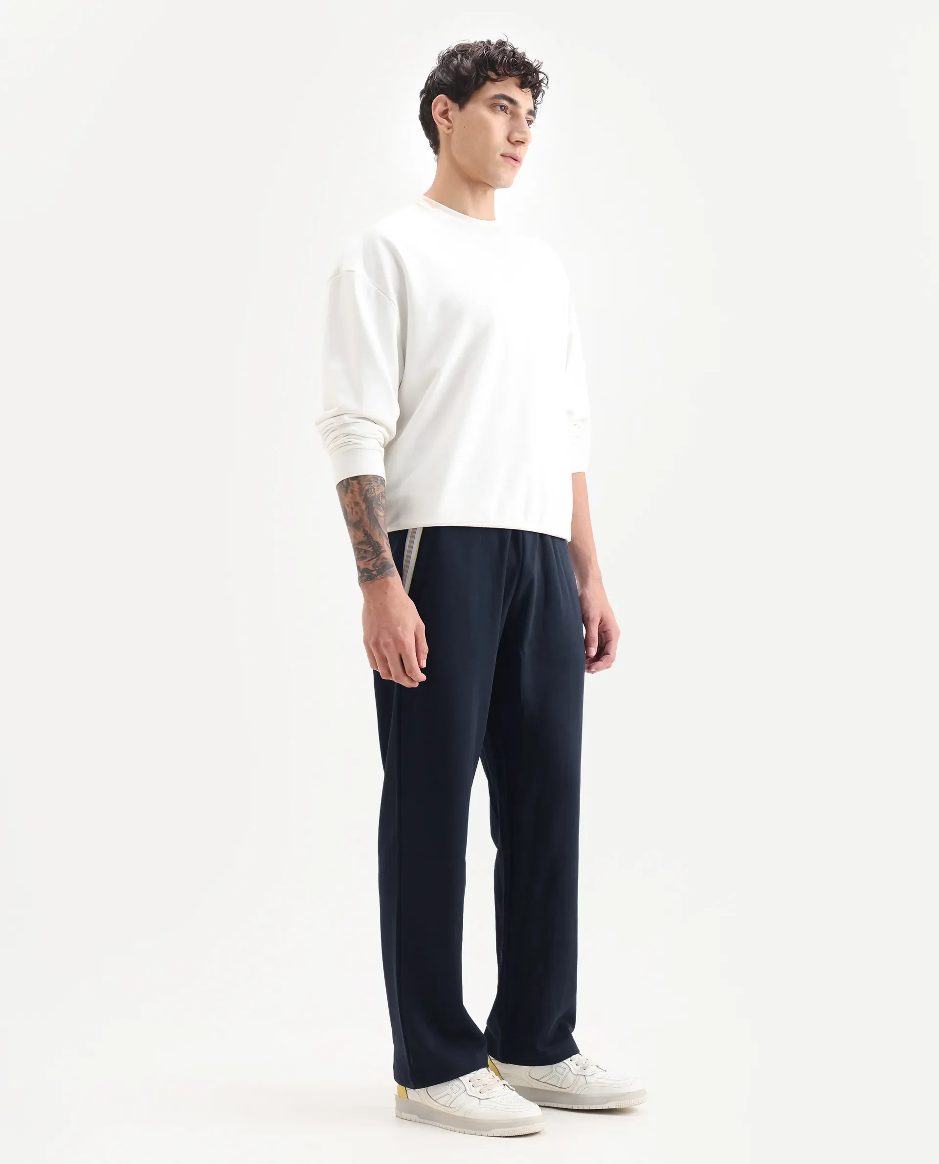 Rare Rabbit Men's Oblic Navy Cotton Blend Plain Relaxed Fit Track Pant - Image 7