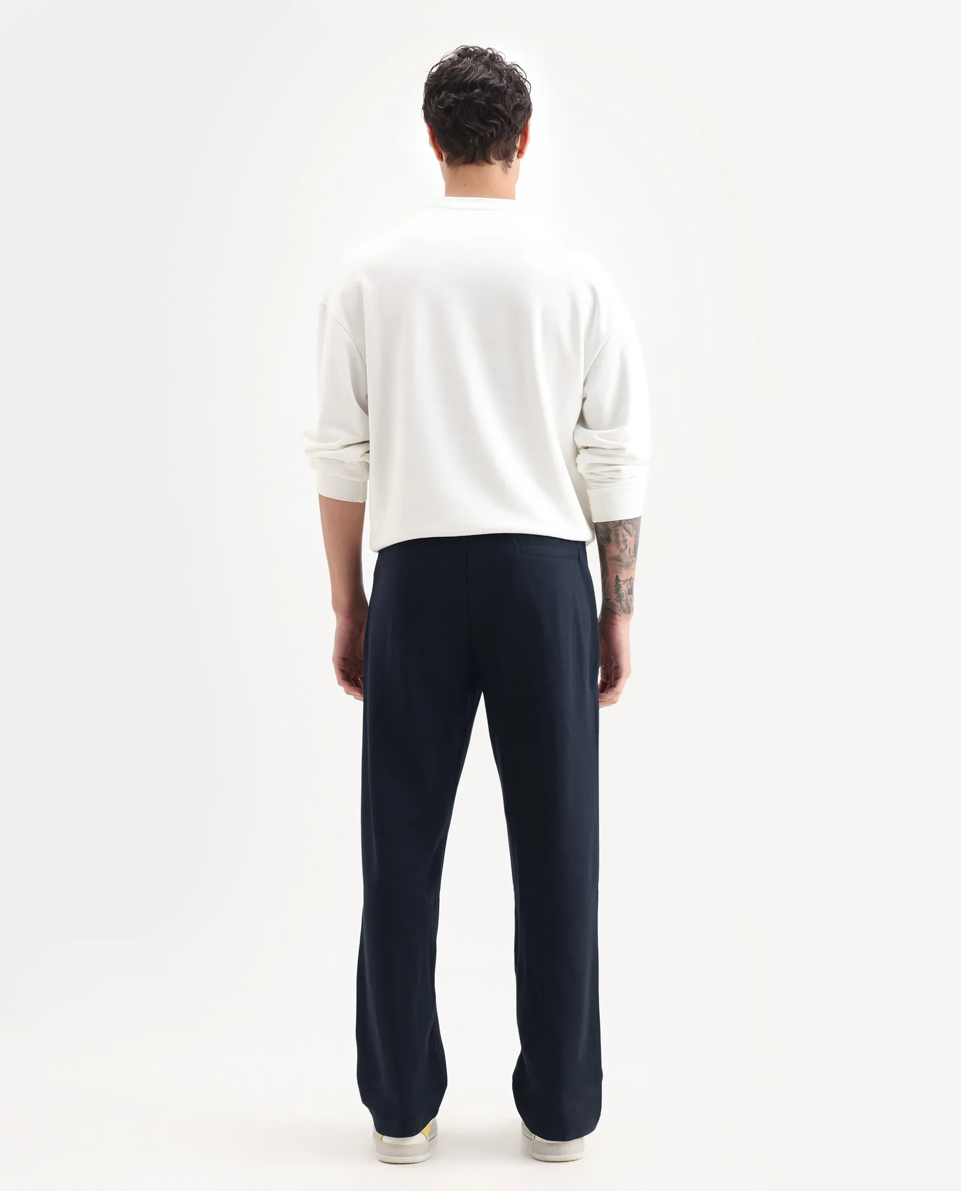 Rare Rabbit Men's Oblic Navy Cotton Blend Plain Relaxed Fit Track Pant - Image 8