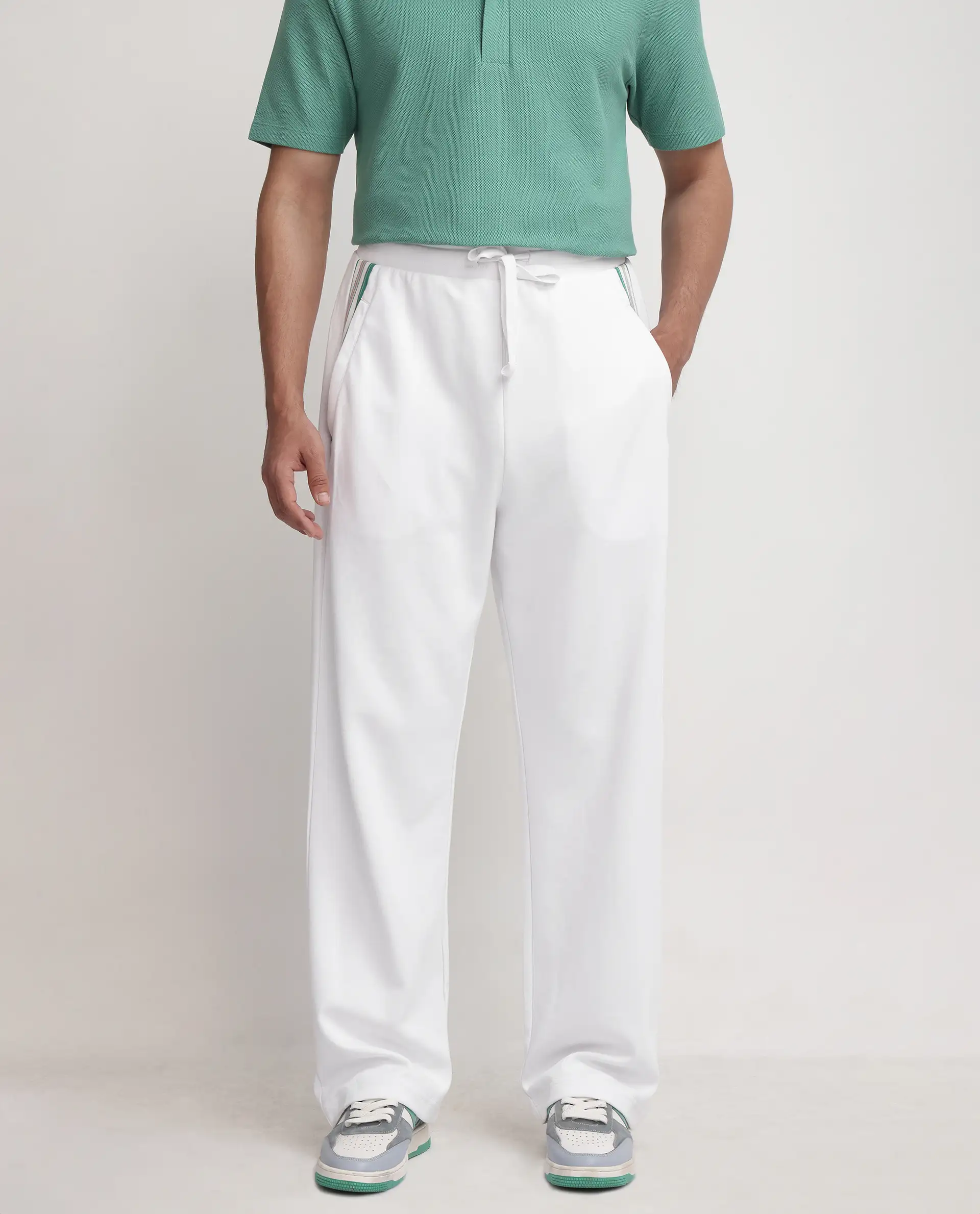 Rare Rabbit Men's Oblic White Cotton Blend Plain Relaxed Fit Track Pant - Image 6