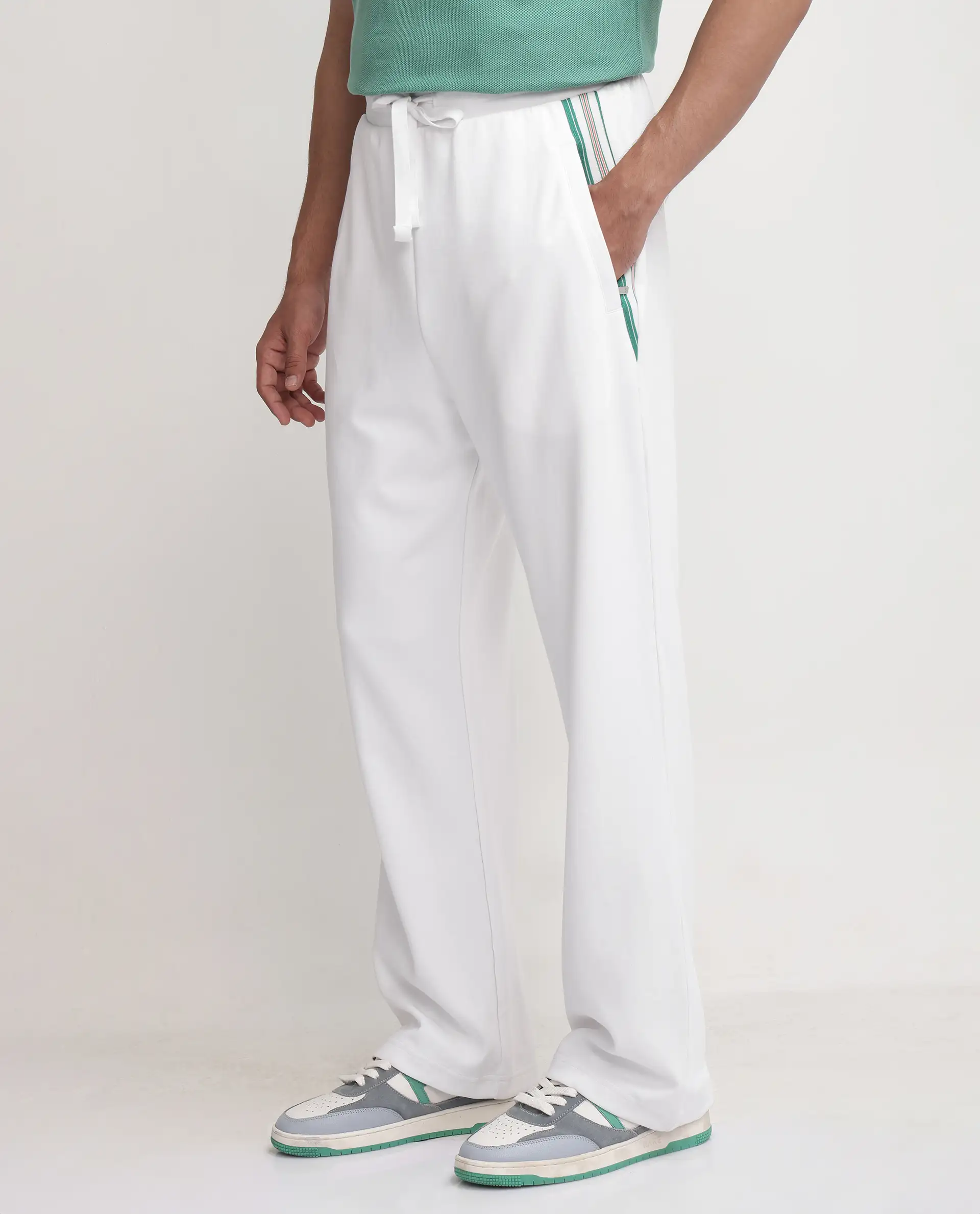 Rare Rabbit Men's Oblic White Cotton Blend Plain Relaxed Fit Track Pant - Image 7