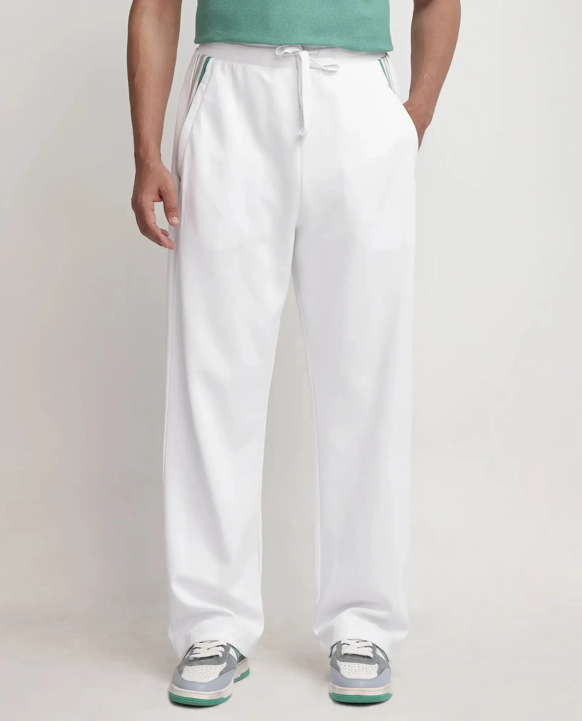 Rare Rabbit Men's Oblic White Cotton Blend Plain Relaxed Fit Track Pant - Image 9