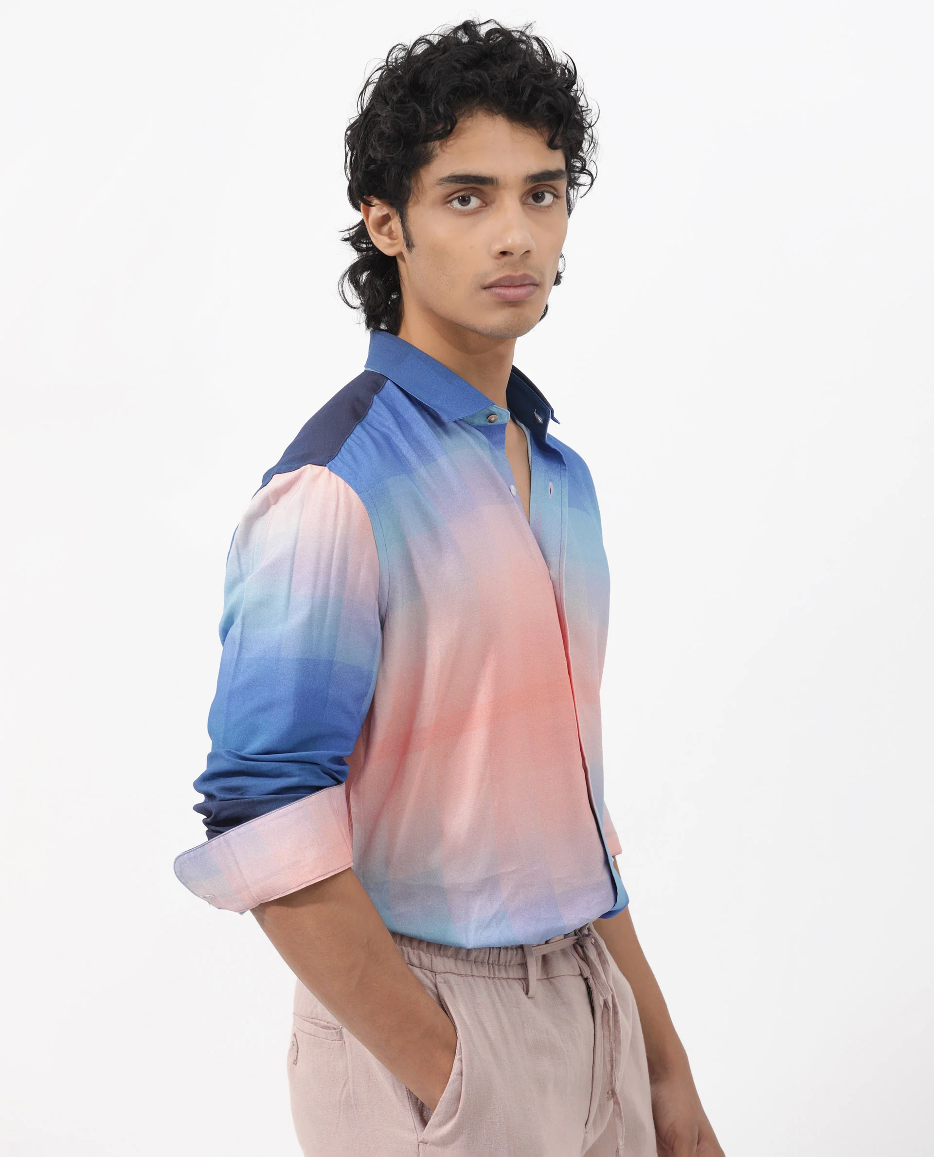 Rare Rabbit Men's Obroom Light Pink Viscose Ombre Regular Fit Full Sleeve Collared Shirt - Image 10