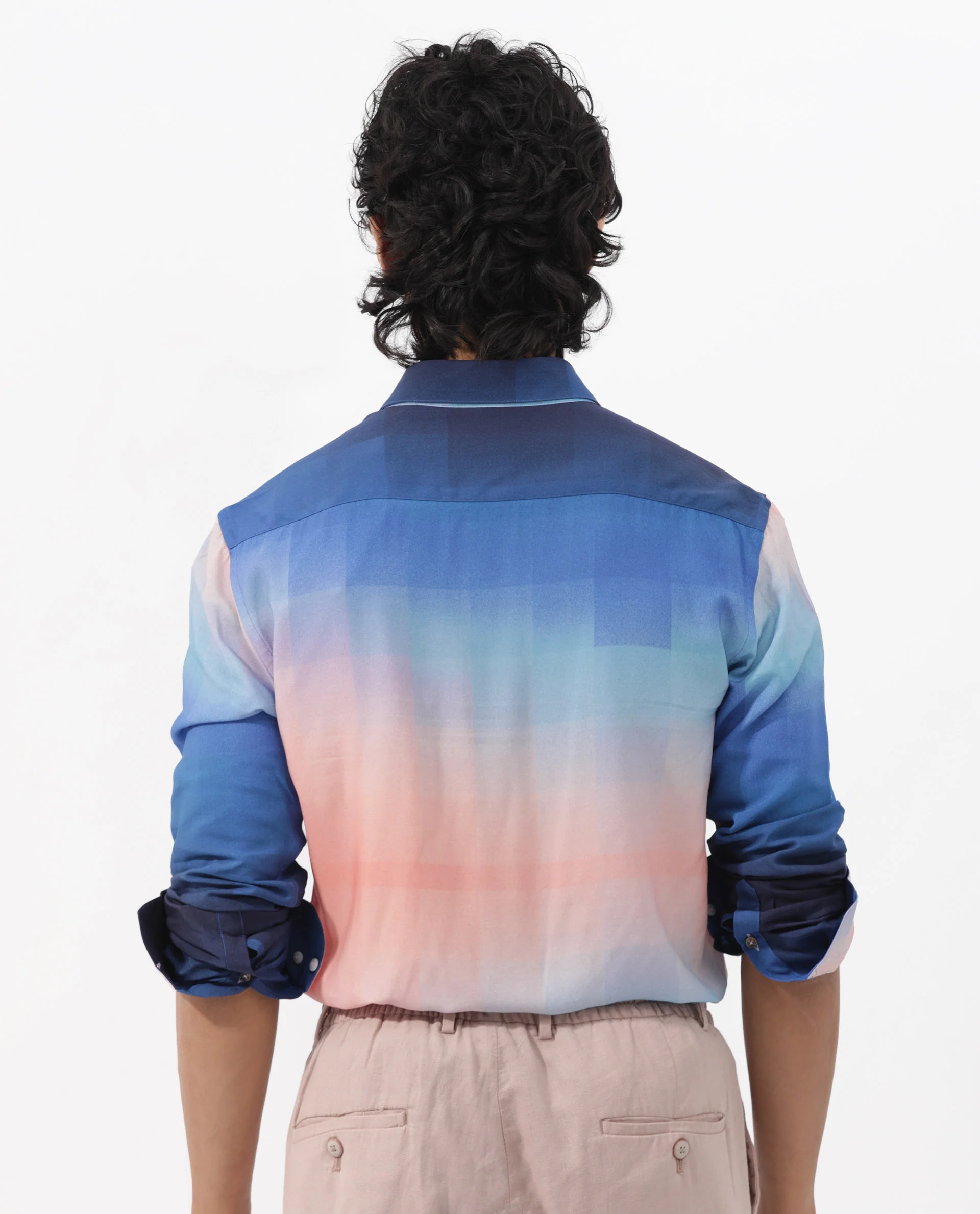 Rare Rabbit Men's Obroom Light Pink Viscose Ombre Regular Fit Full Sleeve Collared Shirt - Image 11