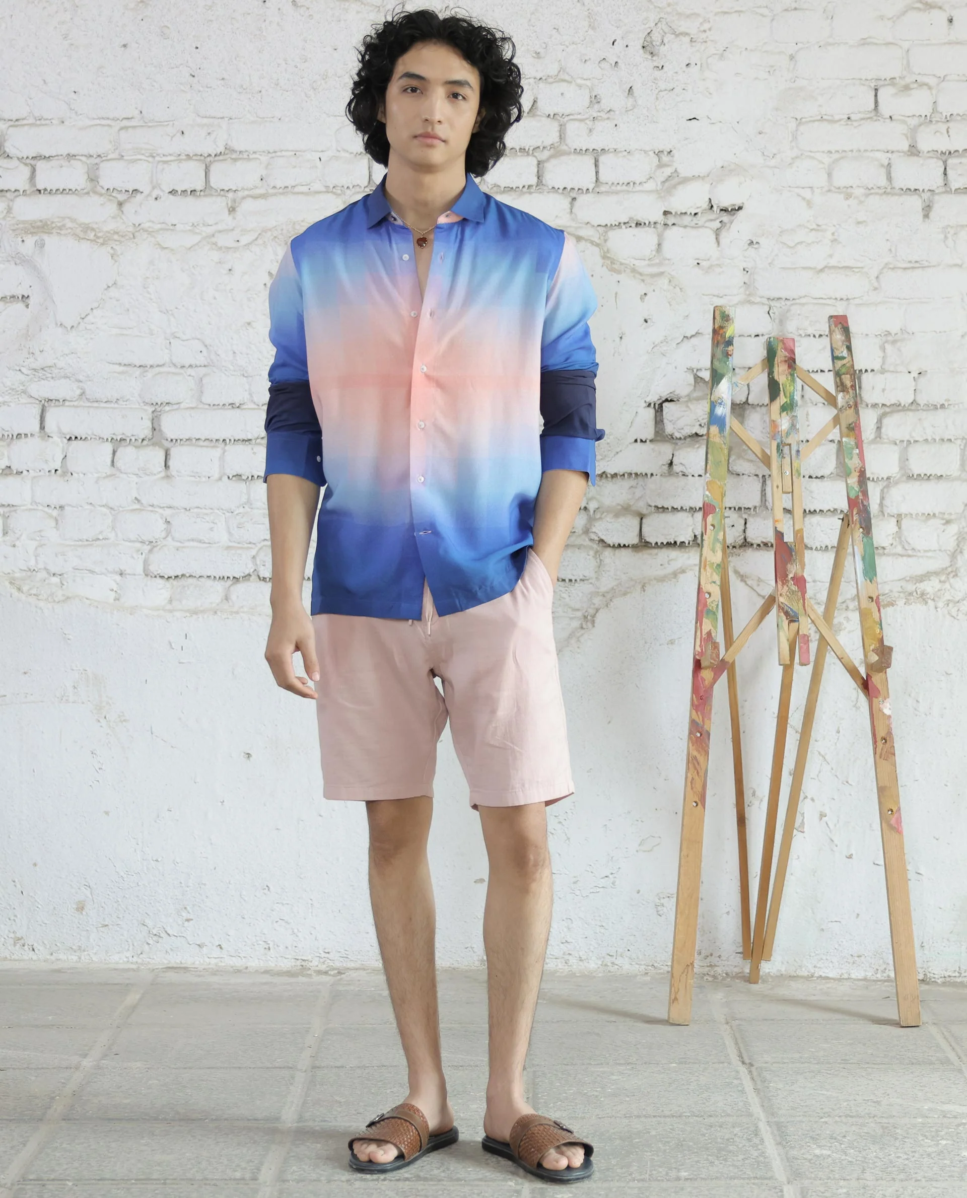 Rare Rabbit Men's Obroom Light Pink Viscose Ombre Regular Fit Full Sleeve Collared Shirt - Image 2