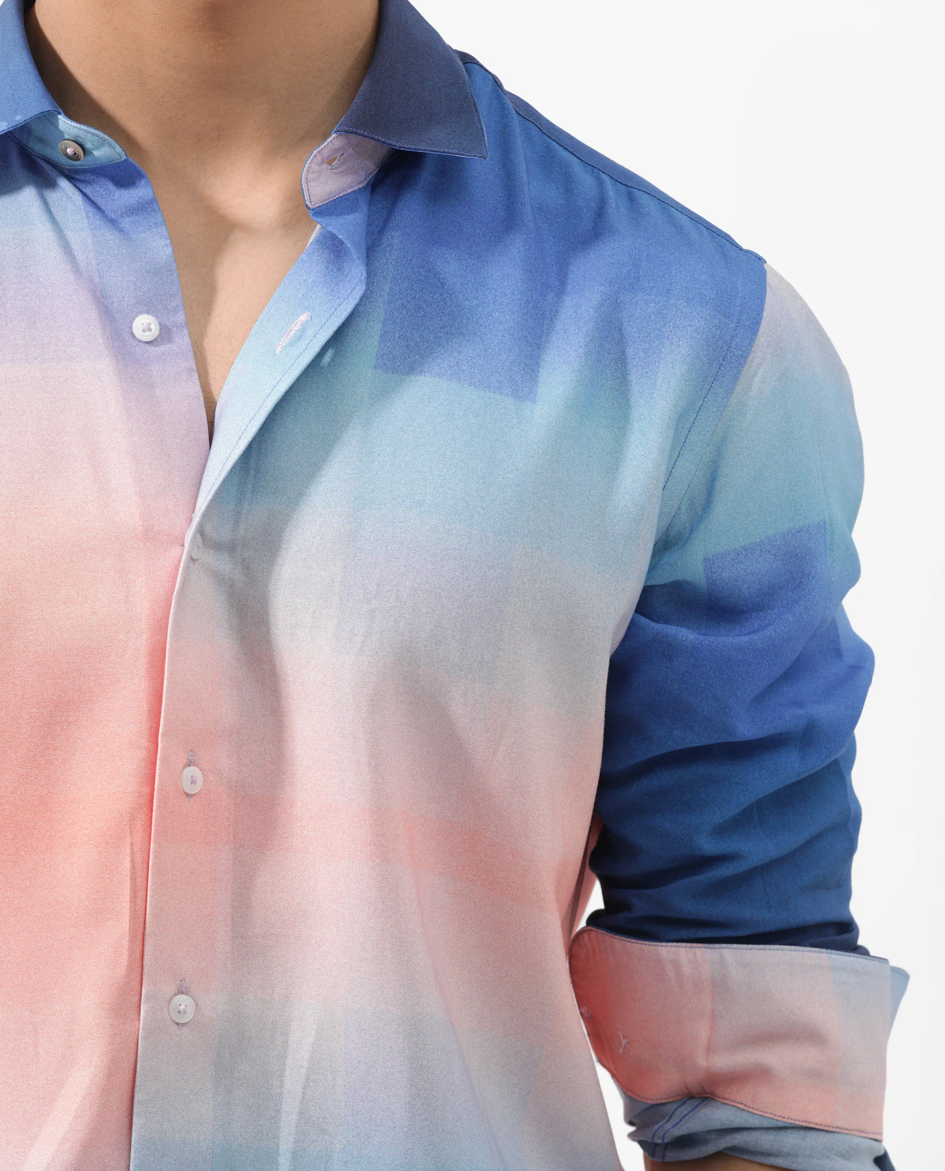 Rare Rabbit Men's Obroom Light Pink Viscose Ombre Regular Fit Full Sleeve Collared Shirt - Image 4