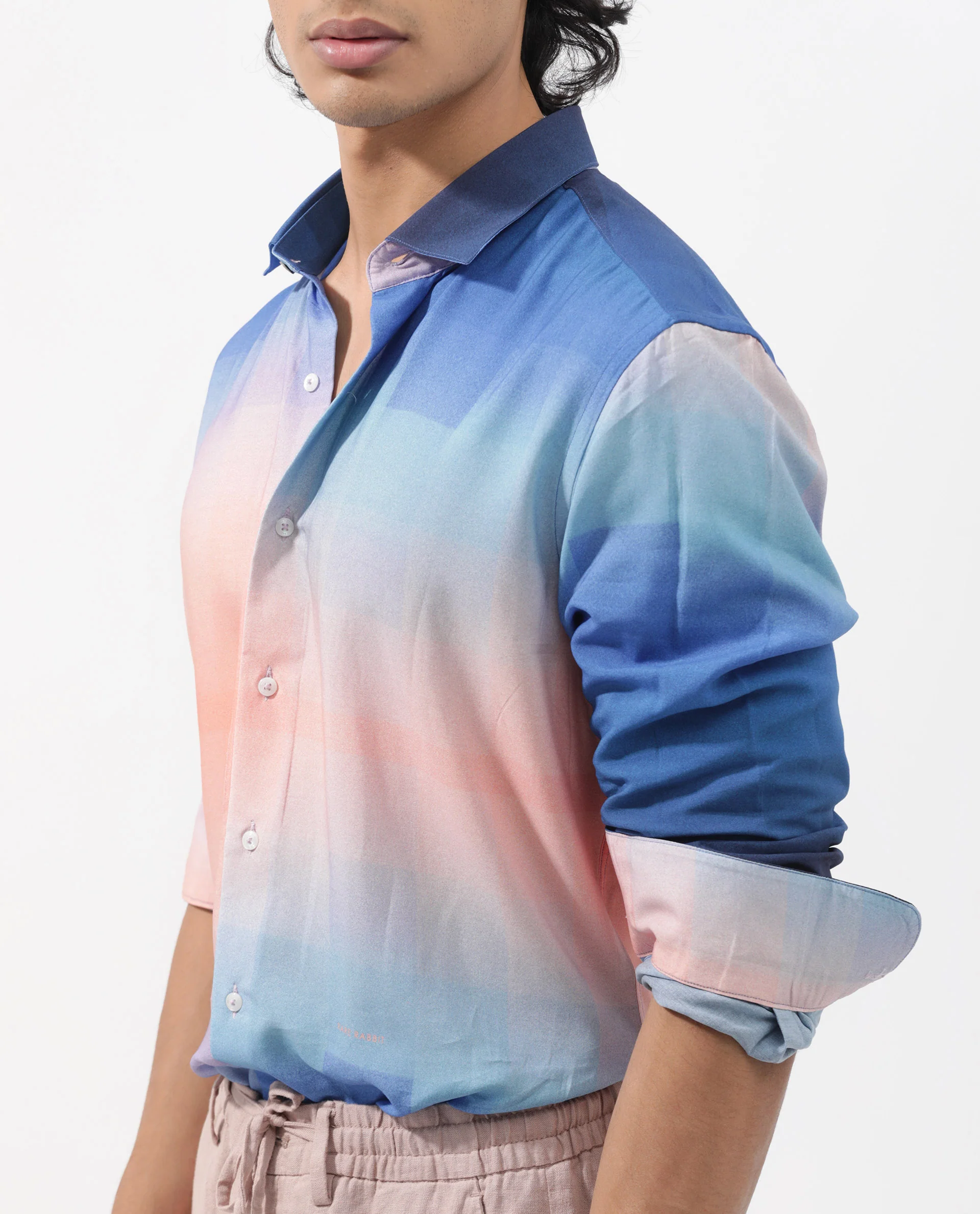 Rare Rabbit Men's Obroom Light Pink Viscose Ombre Regular Fit Full Sleeve Collared Shirt - Image 5
