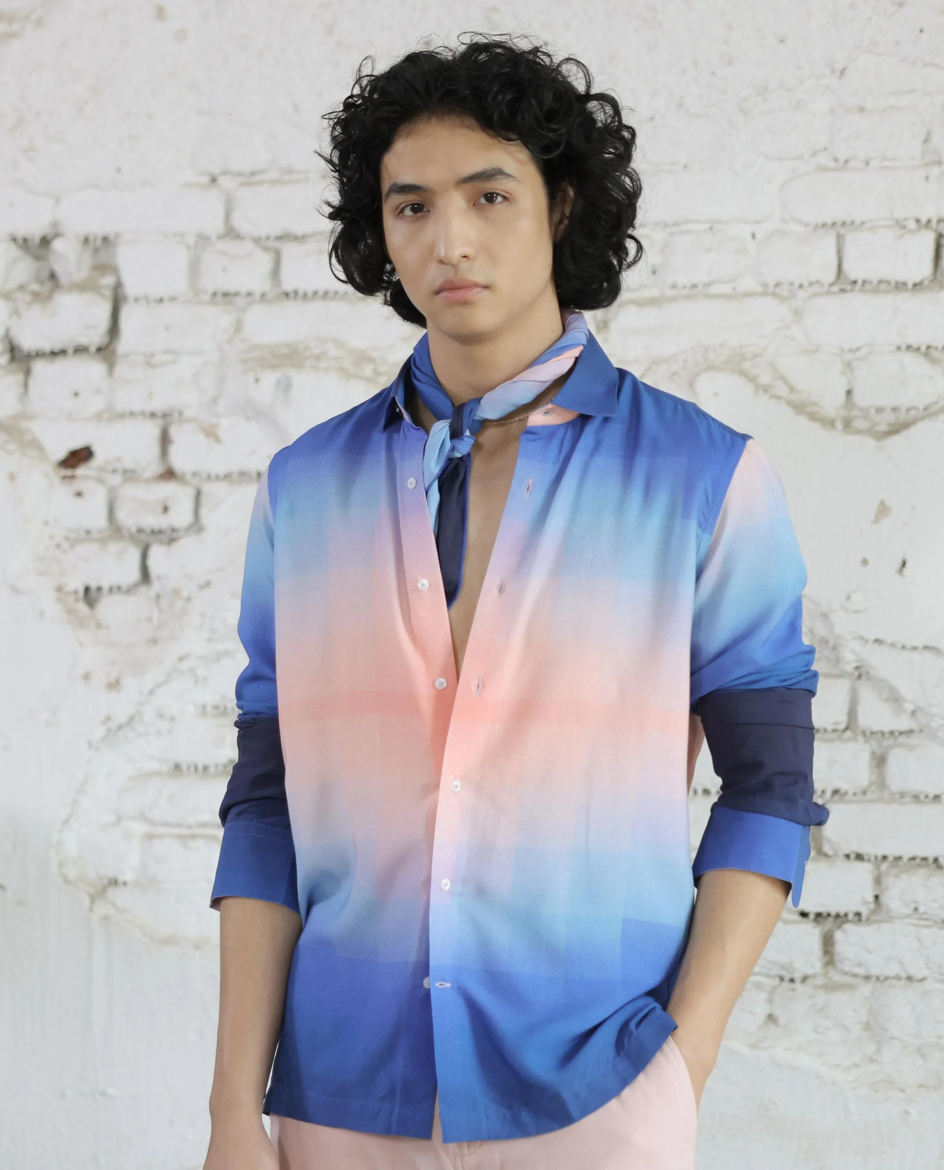 Rare Rabbit Men's Obroom Light Pink Viscose Ombre Regular Fit Full Sleeve Collared Shirt - Image 7