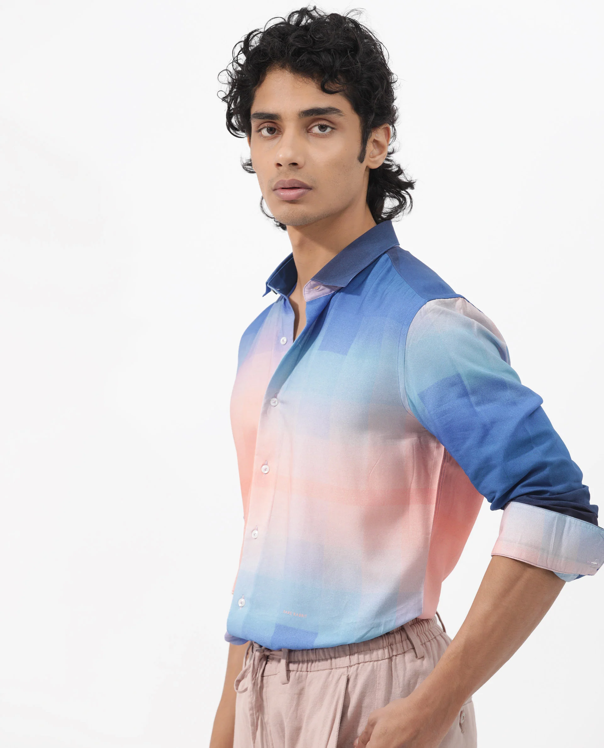 Rare Rabbit Men's Obroom Light Pink Viscose Ombre Regular Fit Full Sleeve Collared Shirt - Image 8