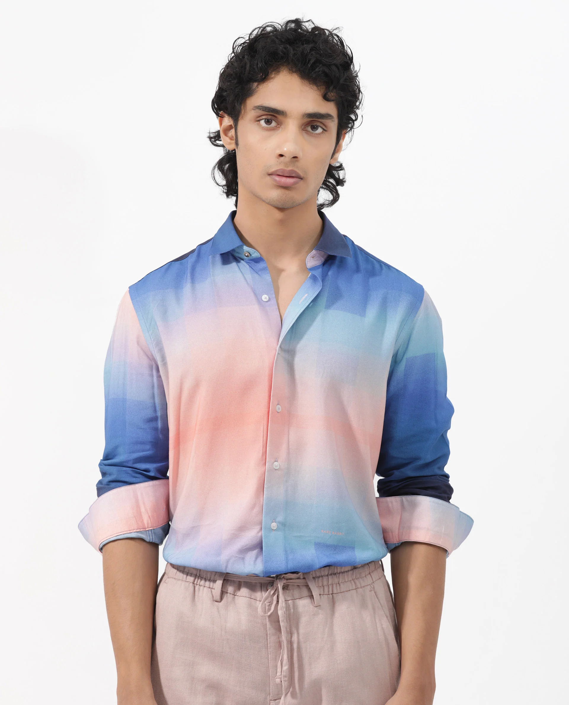 Rare Rabbit Men's Obroom Light Pink Viscose Ombre Regular Fit Full Sleeve Collared Shirt - Image 9