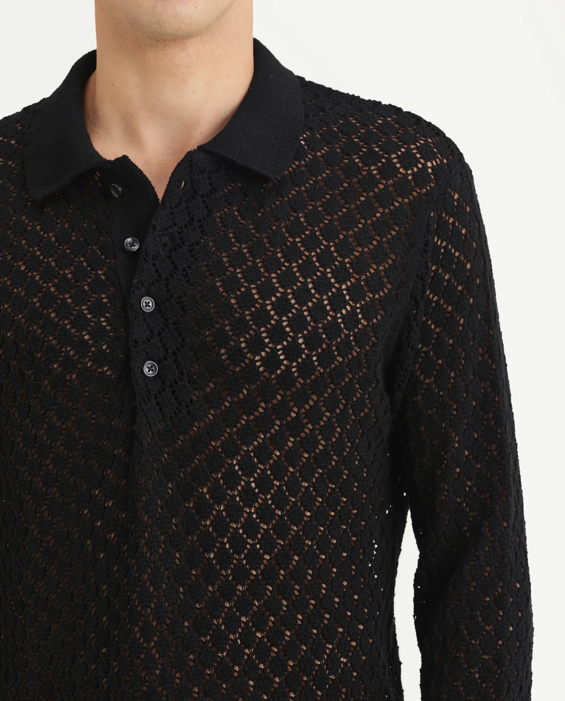 Rare Rabbit Men's Ocon Black Cotton Blend Fabric Collared Neck Regular Fit Geometric Print Polo - Image 3