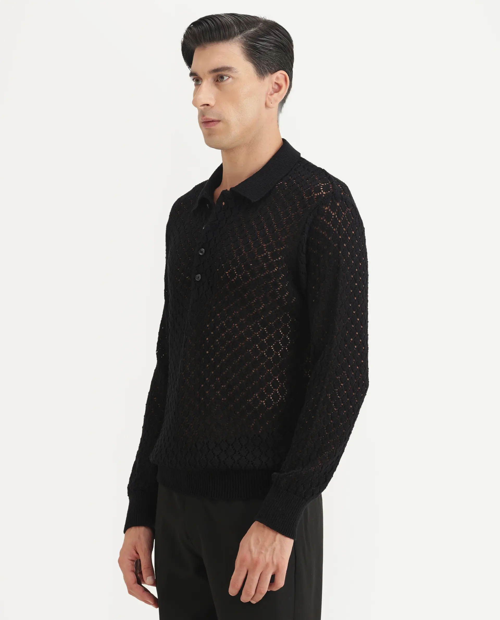 Rare Rabbit Men's Ocon Black Cotton Blend Fabric Collared Neck Regular Fit Geometric Print Polo - Image 4