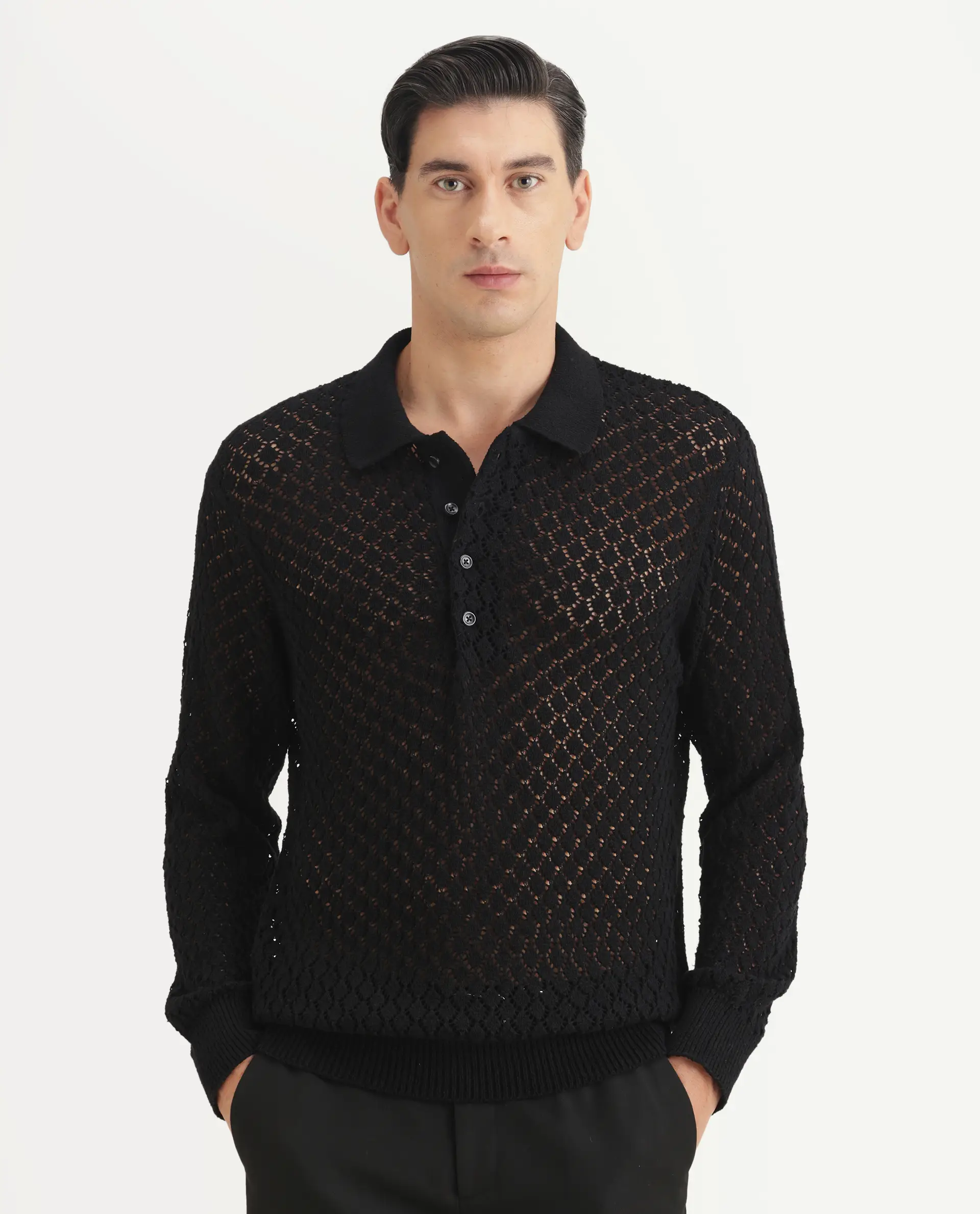 Rare Rabbit Men's Ocon Black Cotton Blend Fabric Collared Neck Regular Fit Geometric Print Polo - Image 6