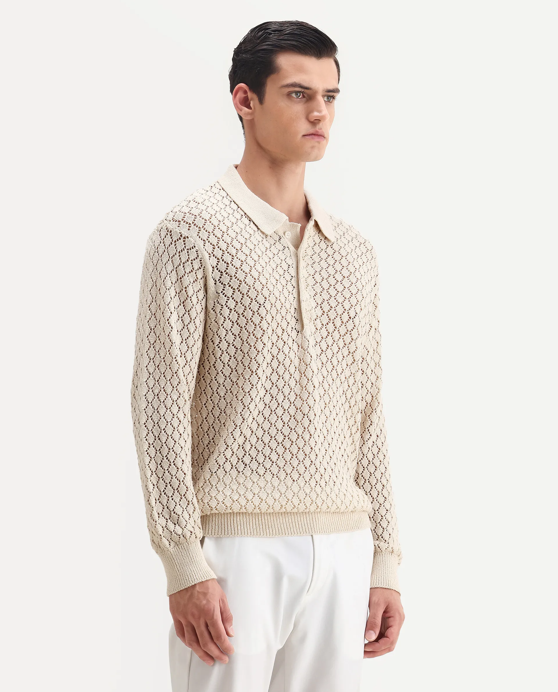 Rare Rabbit Men's Ocon Light Beige Cotton Blend Fabric Collared Neck Regular Fit Geometric Print Polo - Image 6